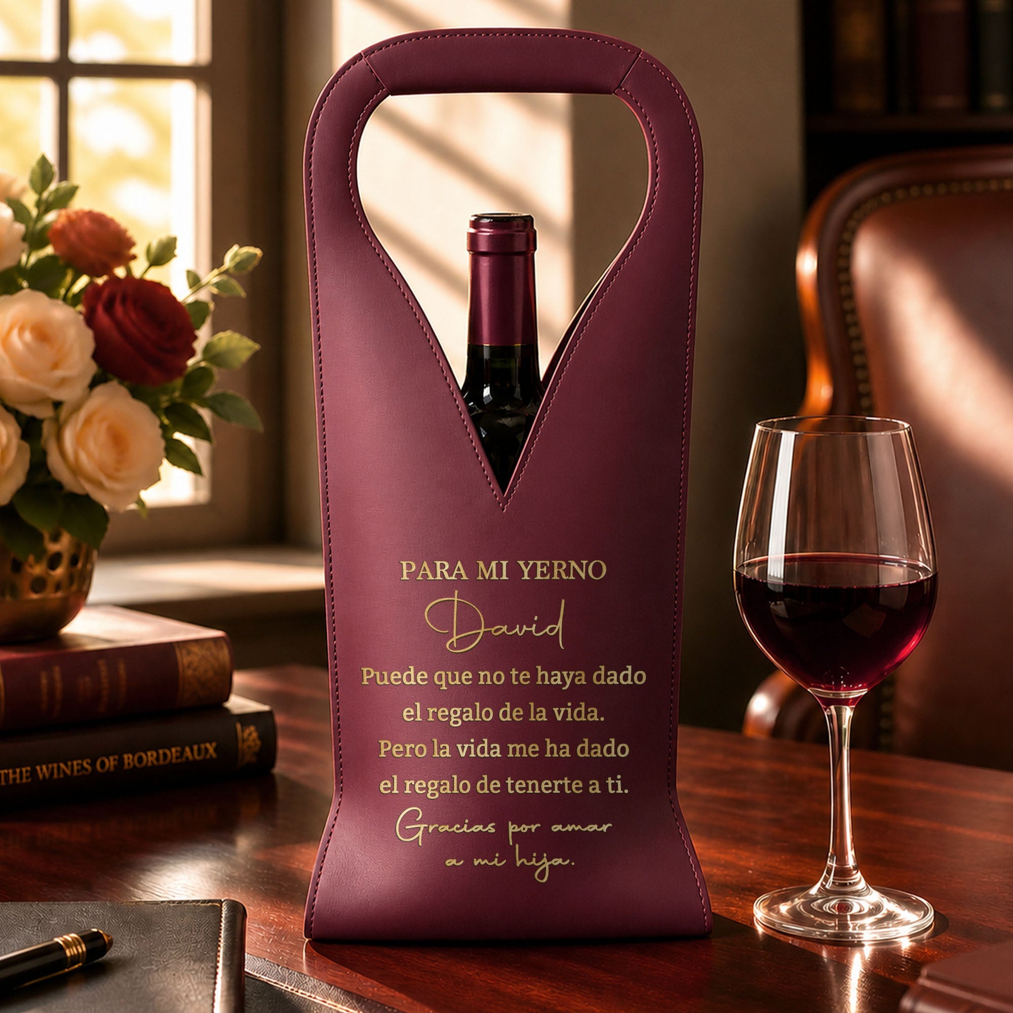 Personalized Leather Wine Bag Custom Name Gift for Son-in-Law Leather Wine Bag GradoCreations