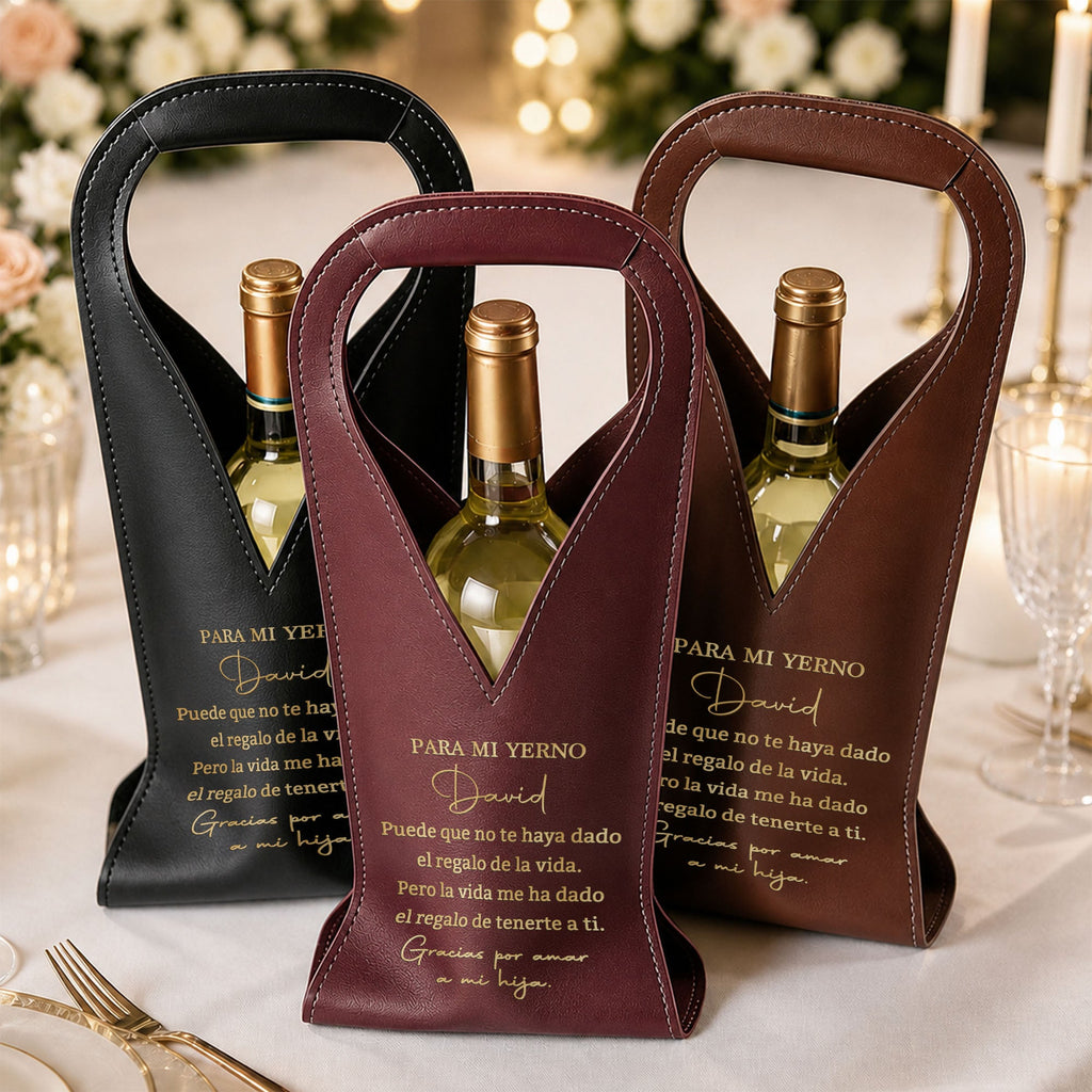 Personalized Leather Wine Bag Custom Name Gift for Son-in-Law Leather Wine Bag GradoCreations