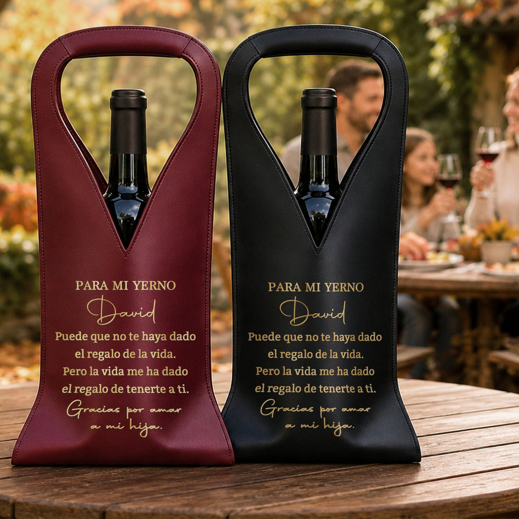 Personalized Leather Wine Bag Custom Name Gift for Son-in-Law Leather Wine Bag GradoCreations