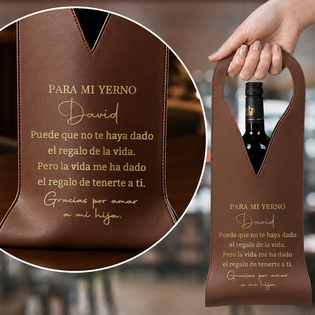 Personalized Leather Wine Bag Custom Name Gift for Son-in-Law Leather Wine Bag GradoCreations