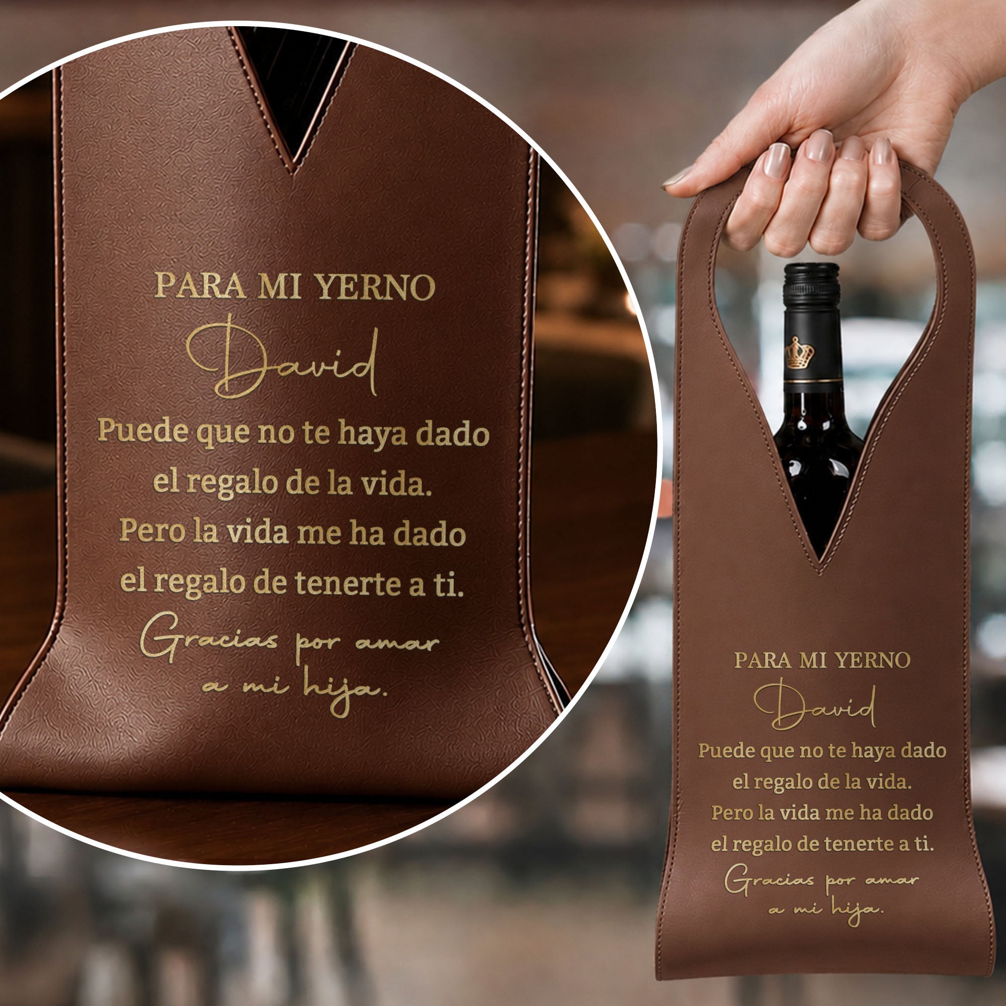 Personalized Leather Wine Bag Custom Name Gift for Son-in-Law Leather Wine Bag GradoCreations