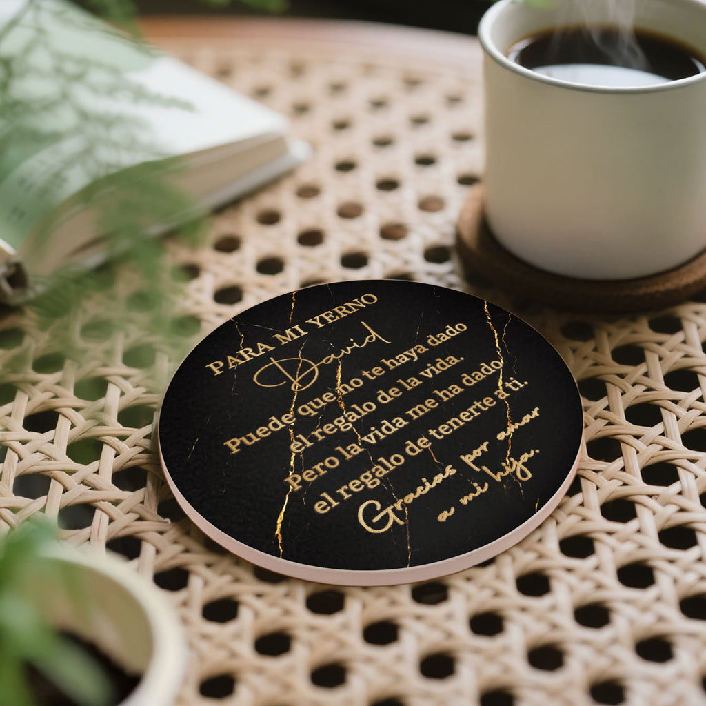 Personalized Black Marble Gold Ceramic Coaster Gift for Son-in-Law Ceramic Coaster GradoCreations