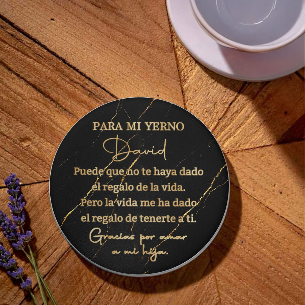 Personalized Black Marble Gold Ceramic Coaster Gift for Son-in-Law Ceramic Coaster GradoCreations