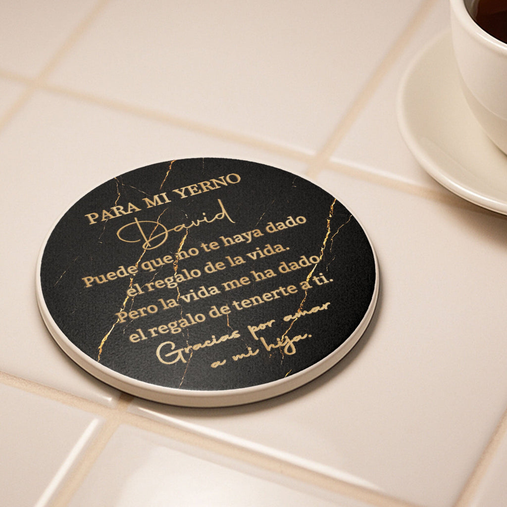 Personalized Black Marble Gold Ceramic Coaster Gift for Son-in-Law Ceramic Coaster GradoCreations