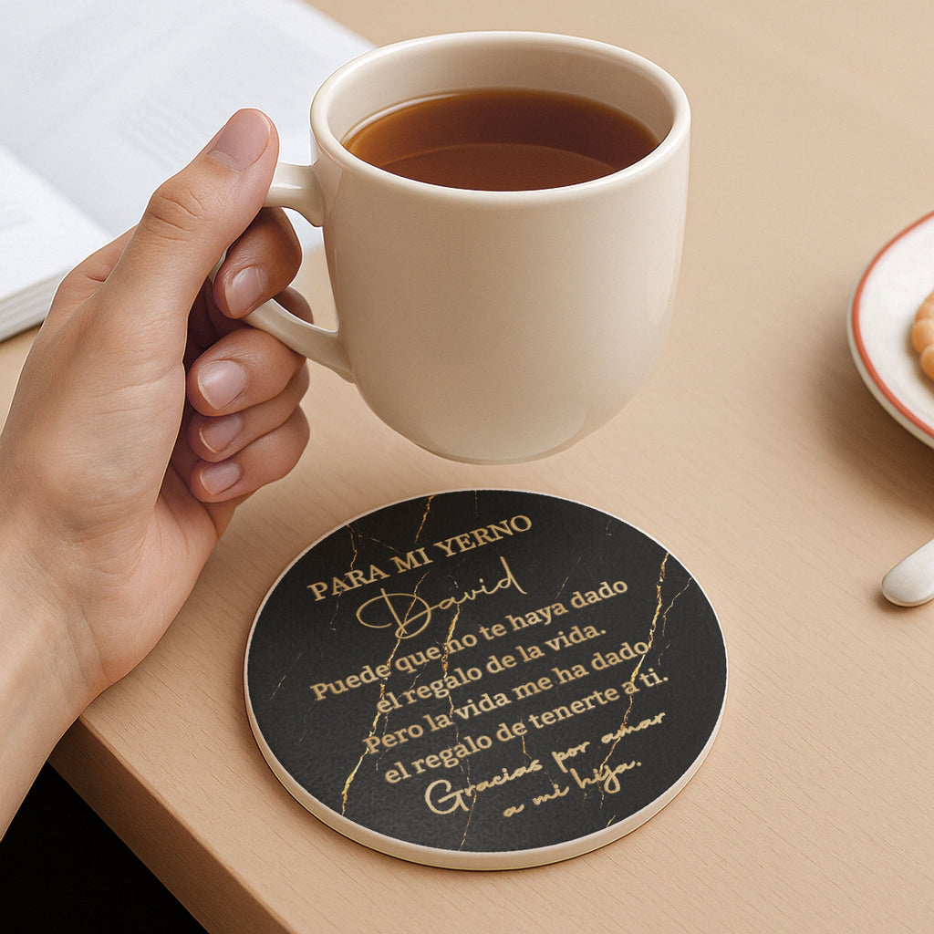 Personalized Black Marble Gold Ceramic Coaster Gift for Son-in-Law Ceramic Coaster GradoCreations