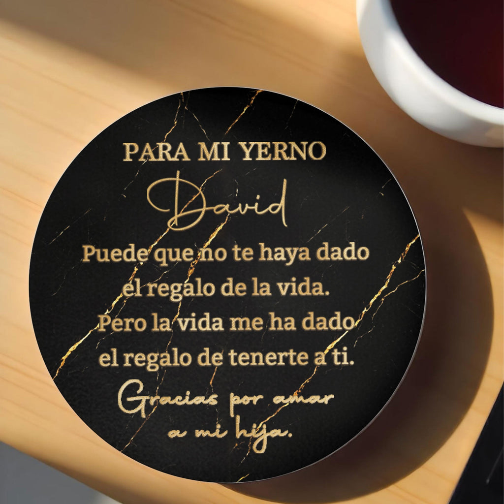 Personalized Black Marble Gold Ceramic Coaster Gift for Son-in-Law Ceramic Coaster GradoCreations