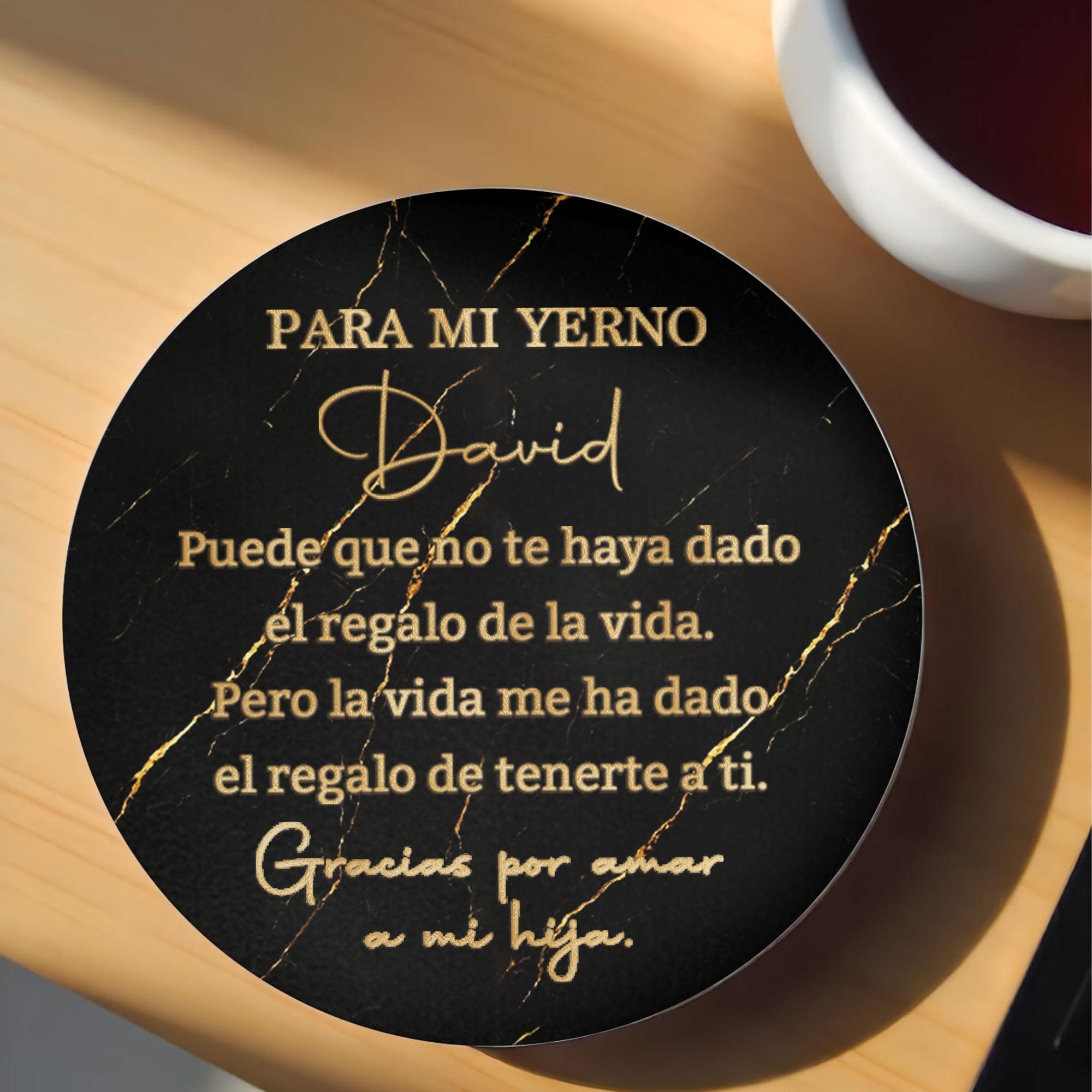 Personalized Black Marble Gold Ceramic Coaster Gift for Son-in-Law Ceramic Coaster GradoCreations