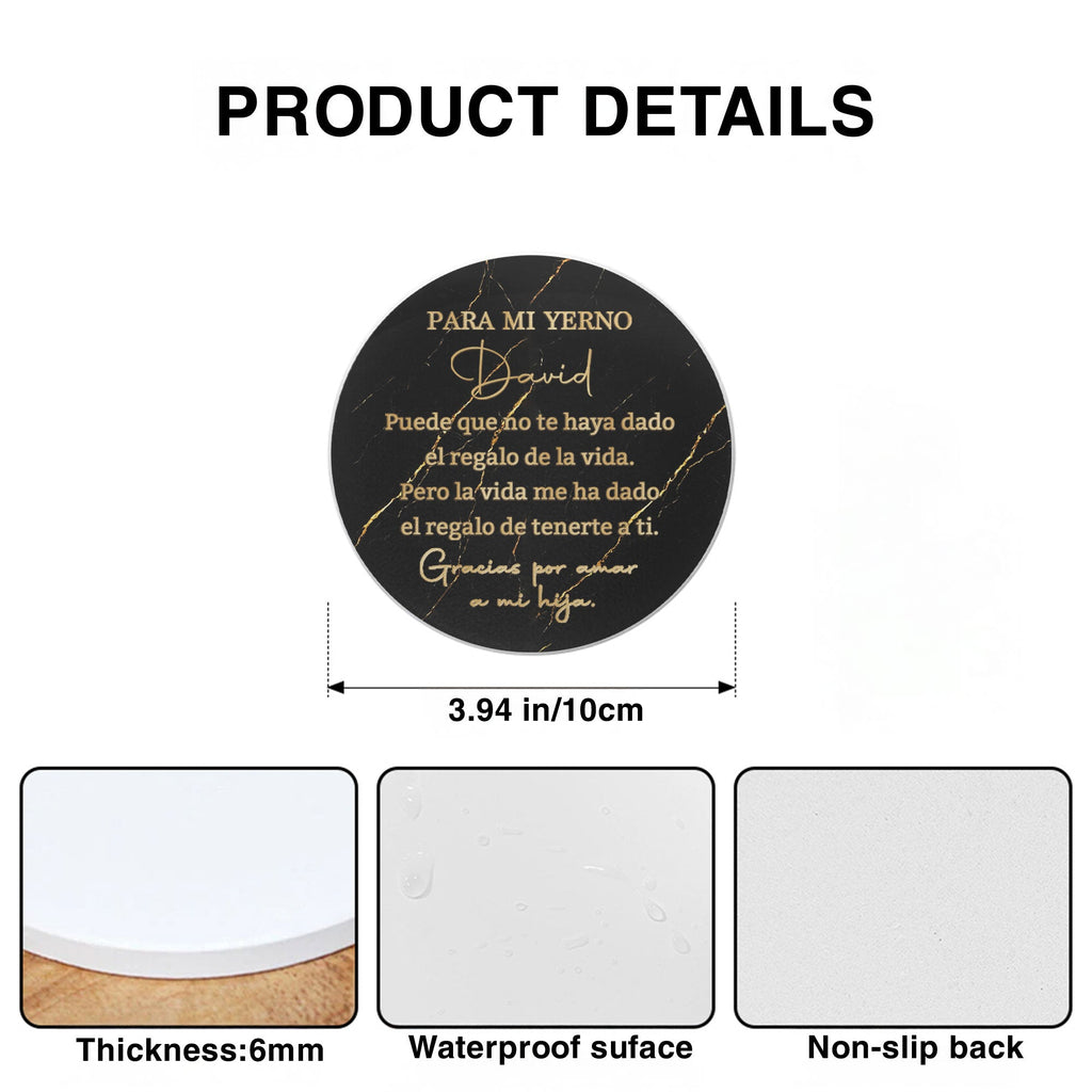 Personalized Black Marble Gold Ceramic Coaster Gift for Son-in-Law Ceramic Coaster GradoCreations