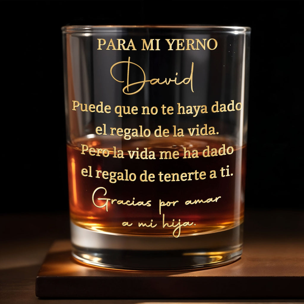 Personalized Custom Whiskey Glass Gift for Son-in-Law - Gold Typography Whiskey Glass GradoCreations