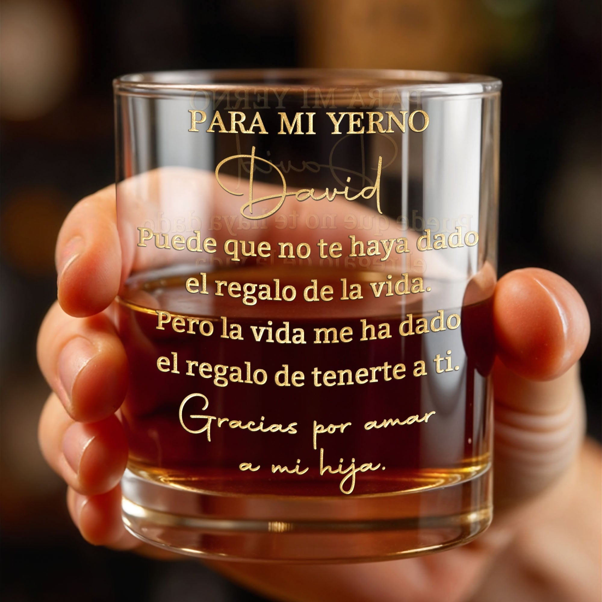 Personalized Custom Whiskey Glass Gift for Son-in-Law - Gold Typography Whiskey Glass GradoCreations