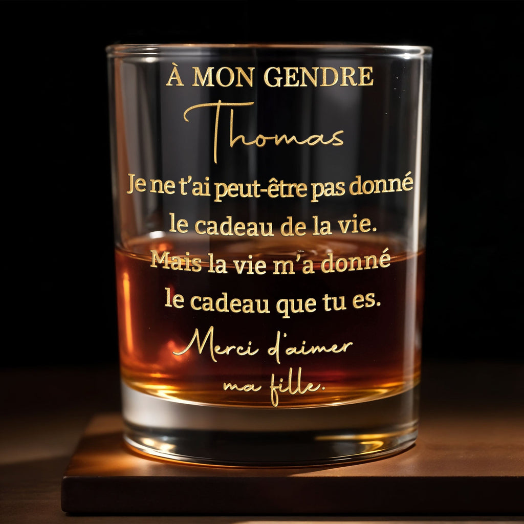 Personalized Custom Whiskey Glass Gift for Son-in-Law with Gold Text Whiskey Glass GradoCreations