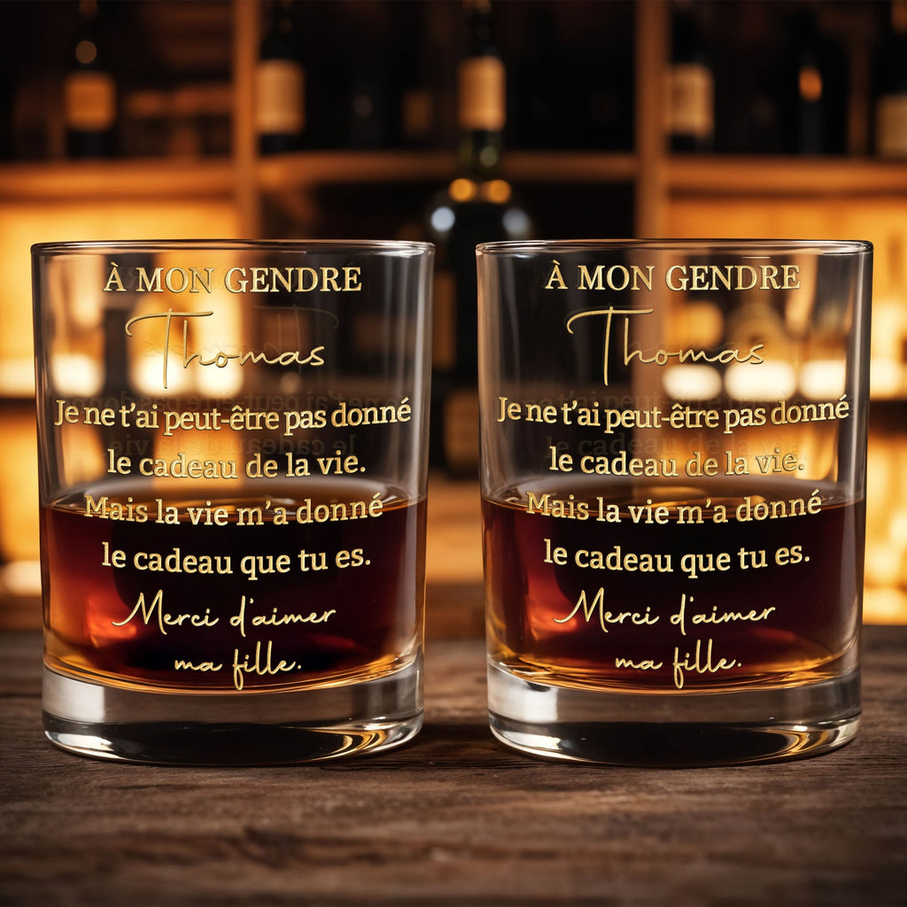 Personalized Custom Whiskey Glass Gift for Son-in-Law with Gold Text Whiskey Glass GradoCreations