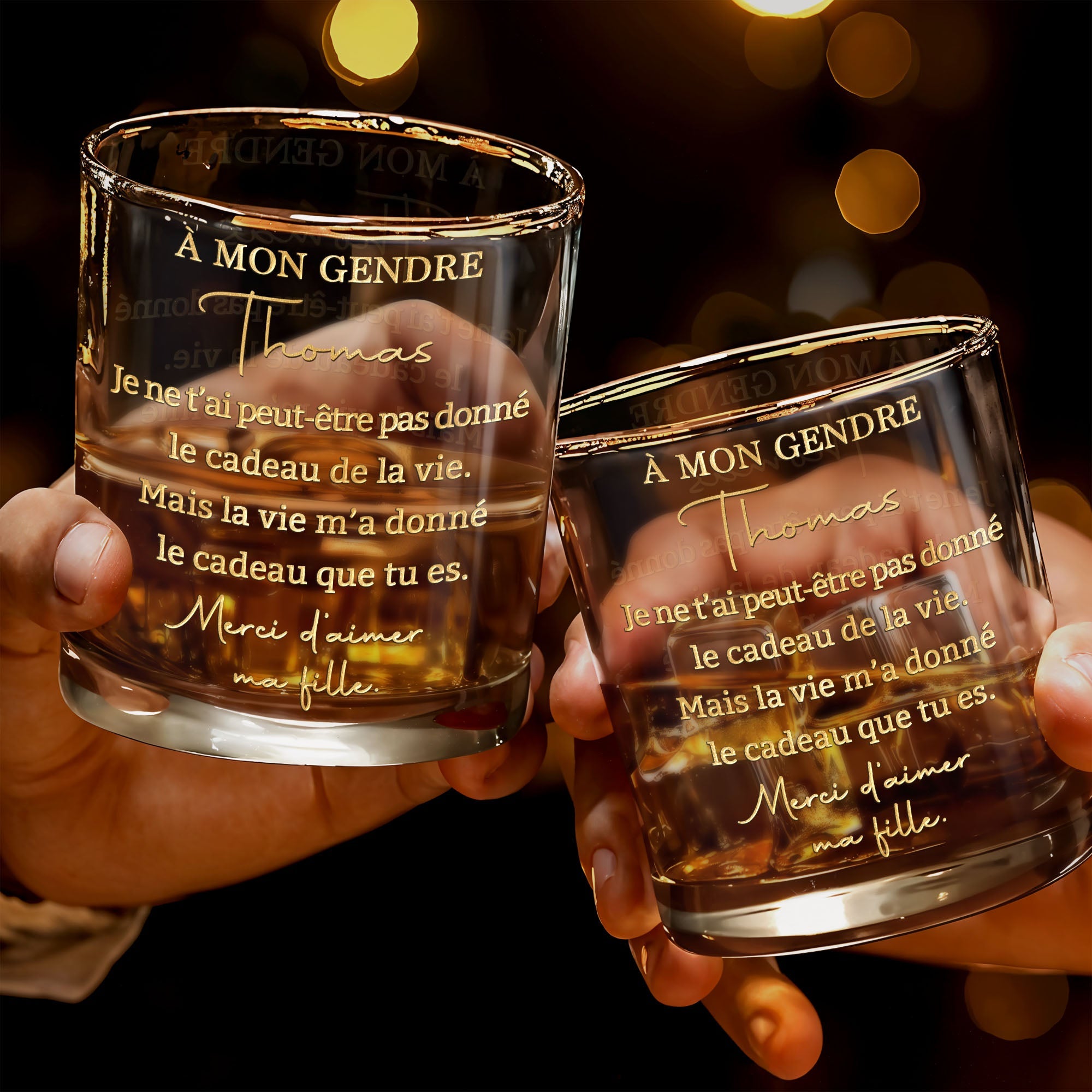 Personalized Custom Whiskey Glass Gift for Son-in-Law with Gold Text Whiskey Glass GradoCreations
