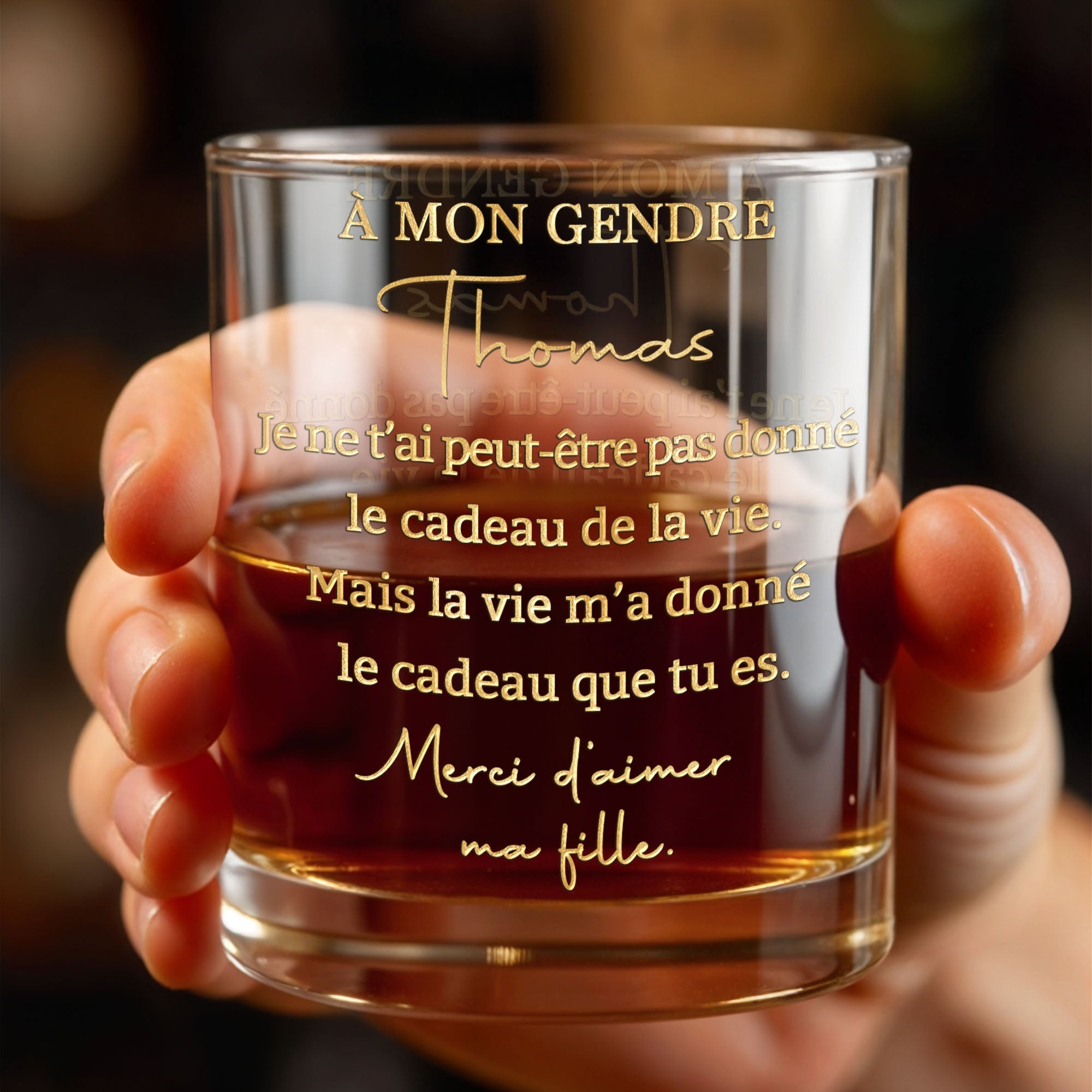 Personalized Custom Whiskey Glass Gift for Son-in-Law with Gold Text Whiskey Glass GradoCreations