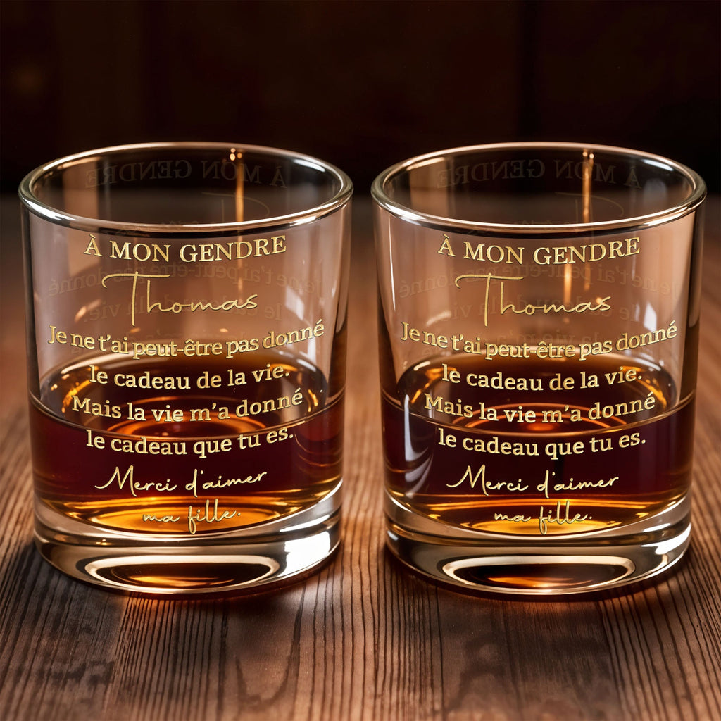 Personalized Custom Whiskey Glass Gift for Son-in-Law with Gold Text Whiskey Glass GradoCreations