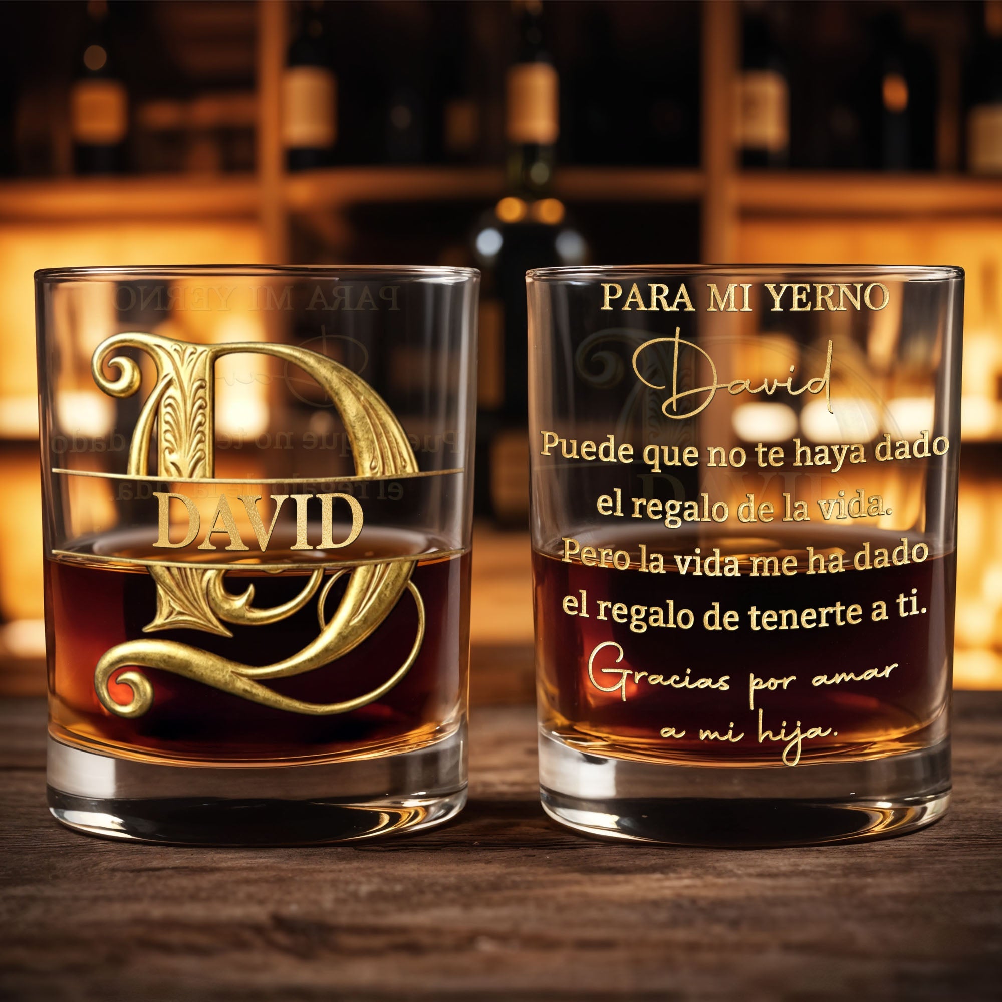 Personalized Custom Whiskey Glass Gold Filigree Gift for Son-in-Law Whiskey Glass GradoCreations