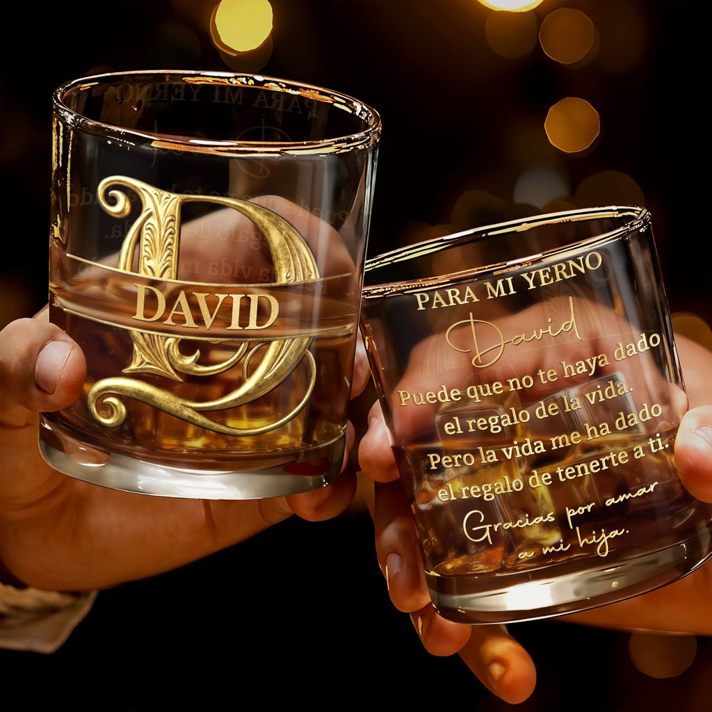 Personalized Custom Whiskey Glass Gold Filigree Gift for Son-in-Law Whiskey Glass GradoCreations