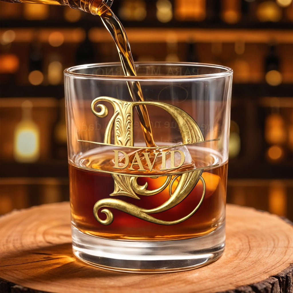 Personalized Custom Whiskey Glass Gold Filigree Gift for Son-in-Law Whiskey Glass GradoCreations