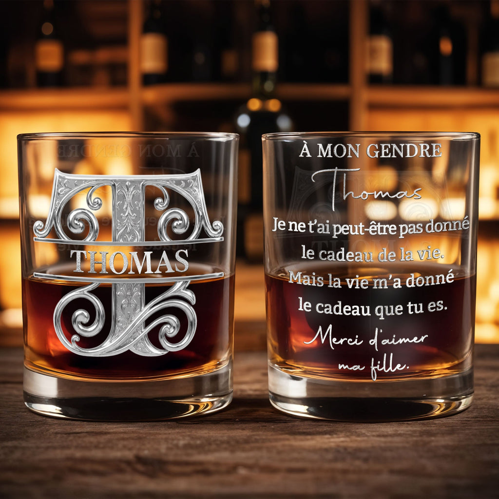 Personalized Whiskey Glass Custom Name Monogram Gift for Son-in-Law Whiskey Glass GradoCreations