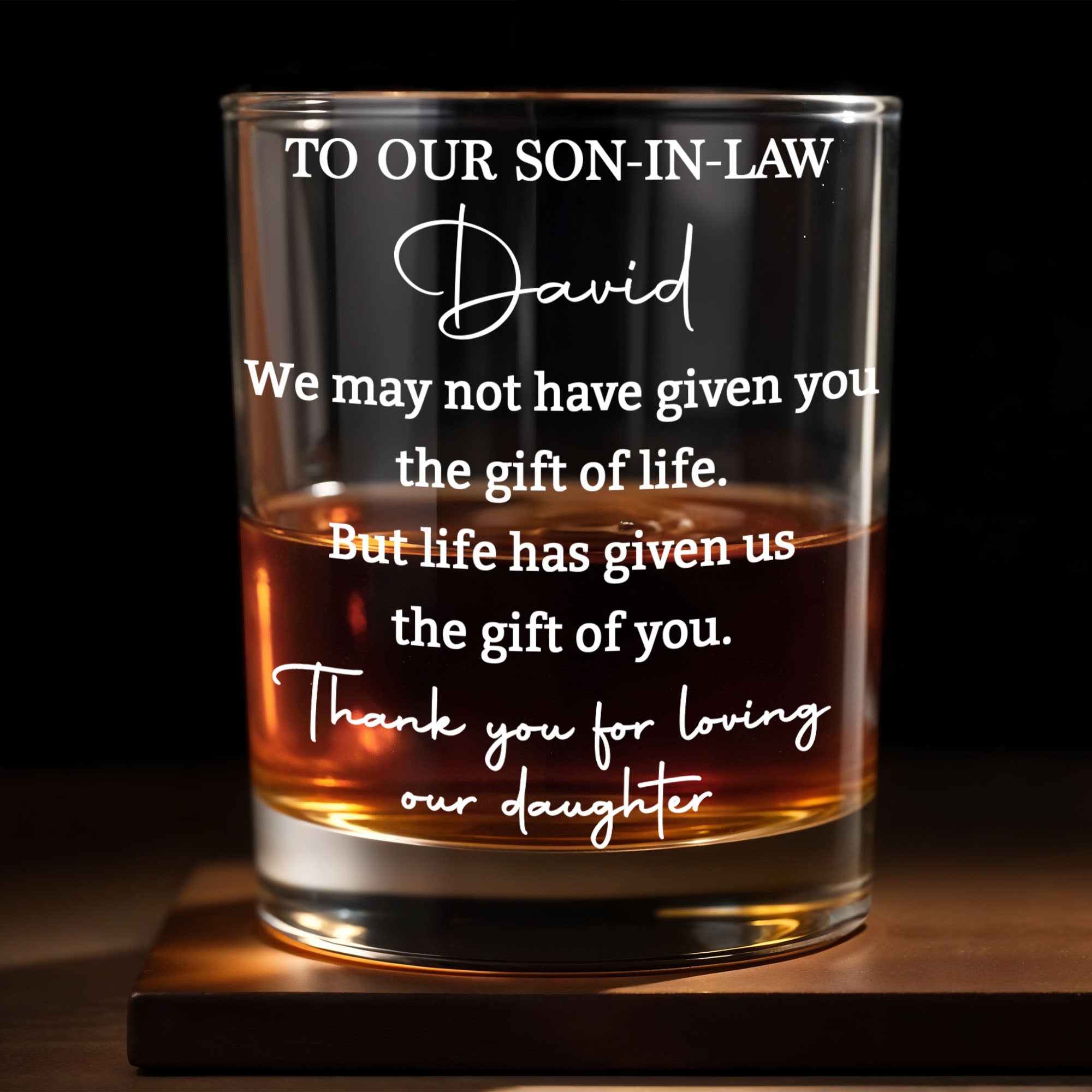 Personalized Whiskey Glass Custom Design Gift for Son-in-Law