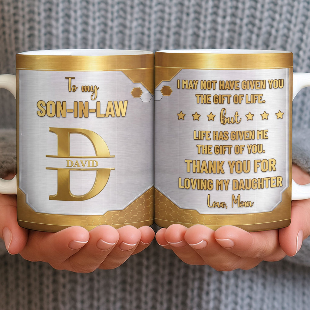 Personalized Gold Monogram Coffee Mug Custom Gift for Son-In-Law Edge-to-edge Mug GradoCreations