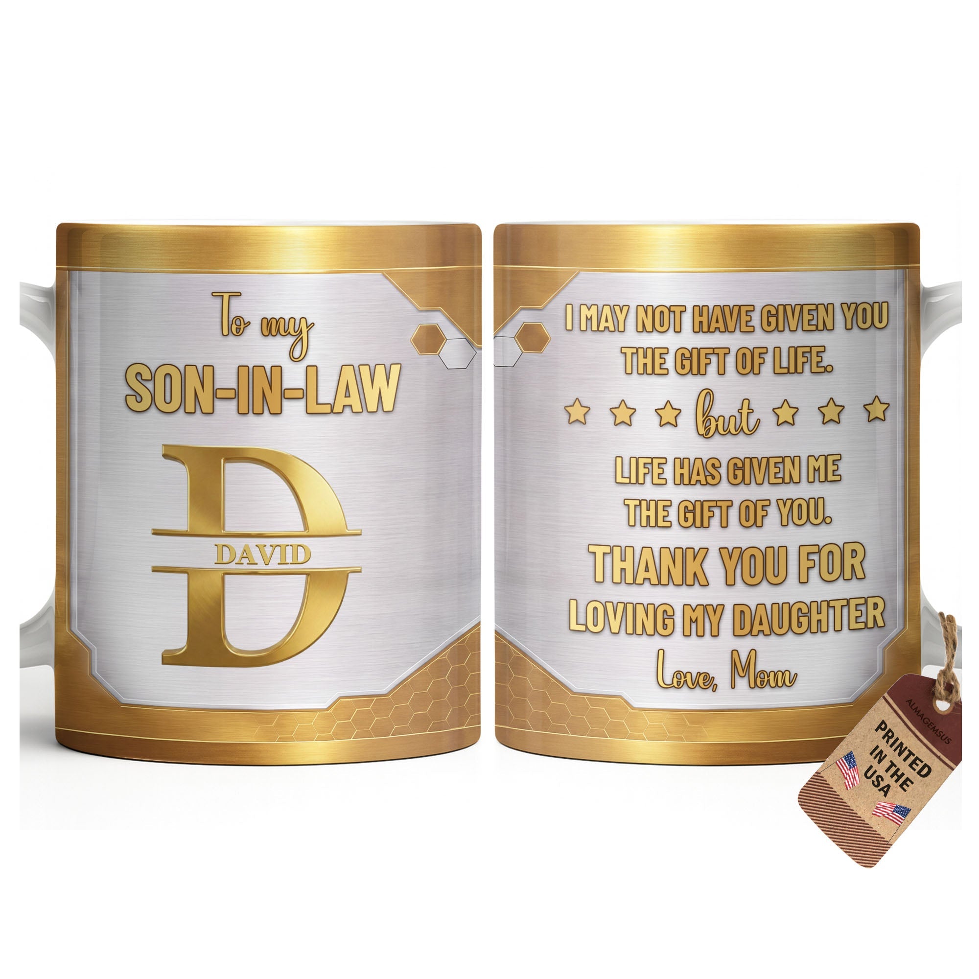 Personalized Gold Monogram Coffee Mug Custom Gift for Son-In-Law Edge-to-edge Mug GradoCreations