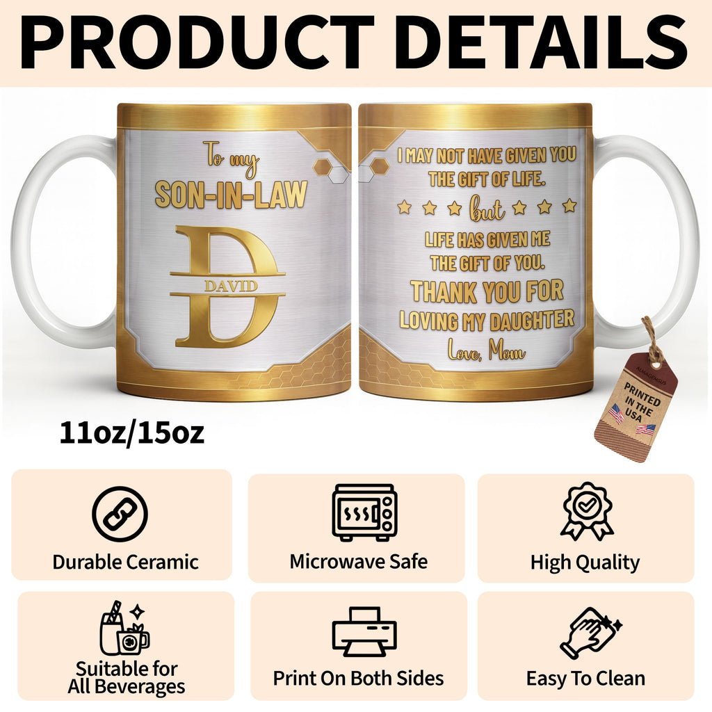 Personalized Gold Monogram Coffee Mug Custom Gift for Son-In-Law Edge-to-edge Mug GradoCreations