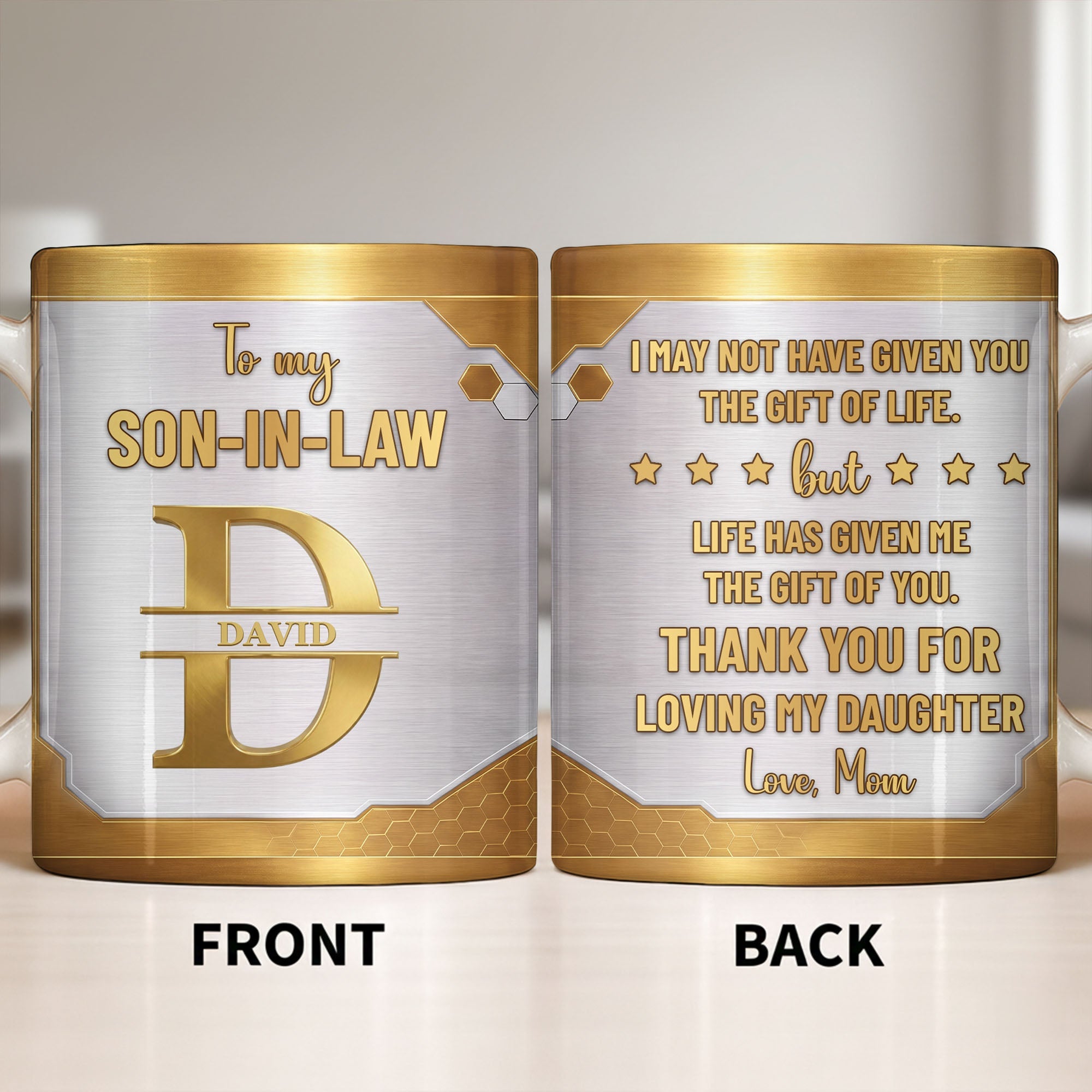Personalized Gold Monogram Coffee Mug Custom Gift for Son-In-Law Edge-to-edge Mug GradoCreations