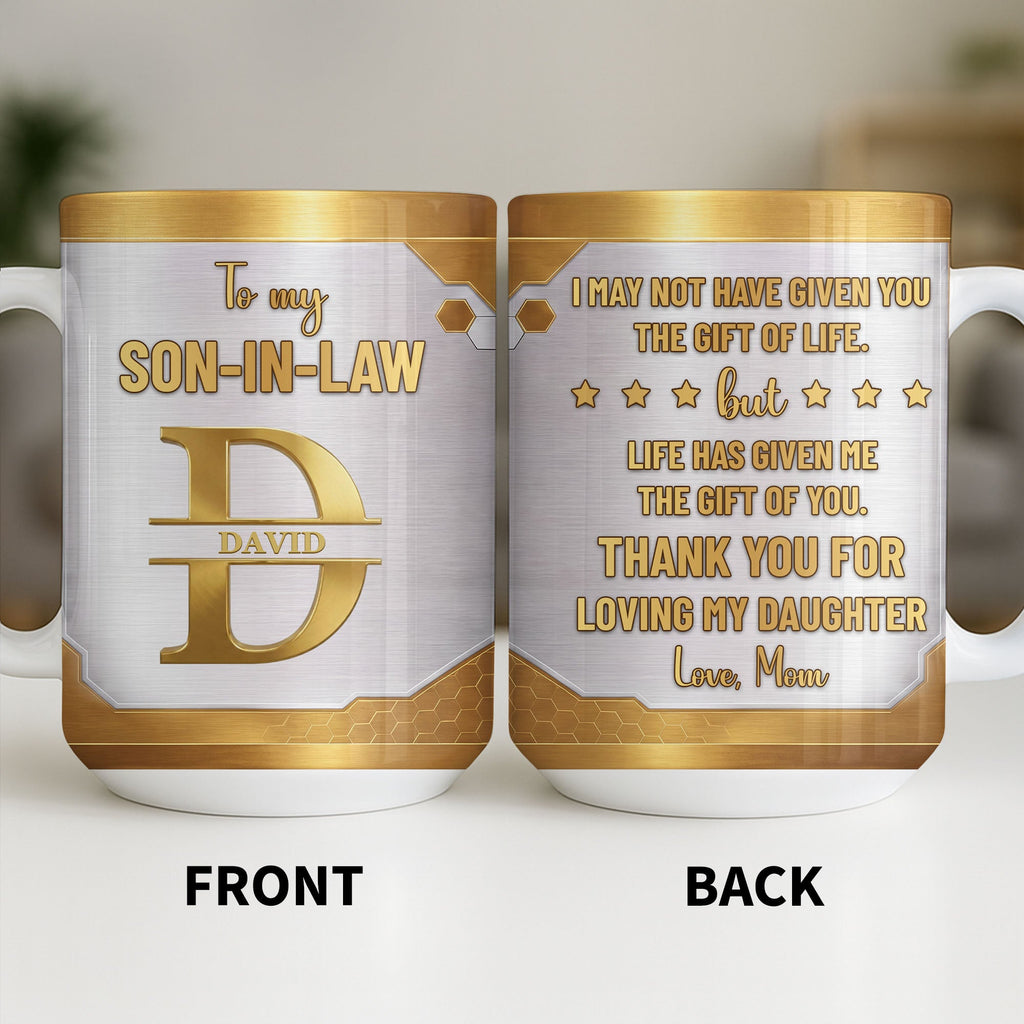 Personalized Gold Monogram Coffee Mug Custom Gift for Son-In-Law Edge-to-edge Mug GradoCreations
