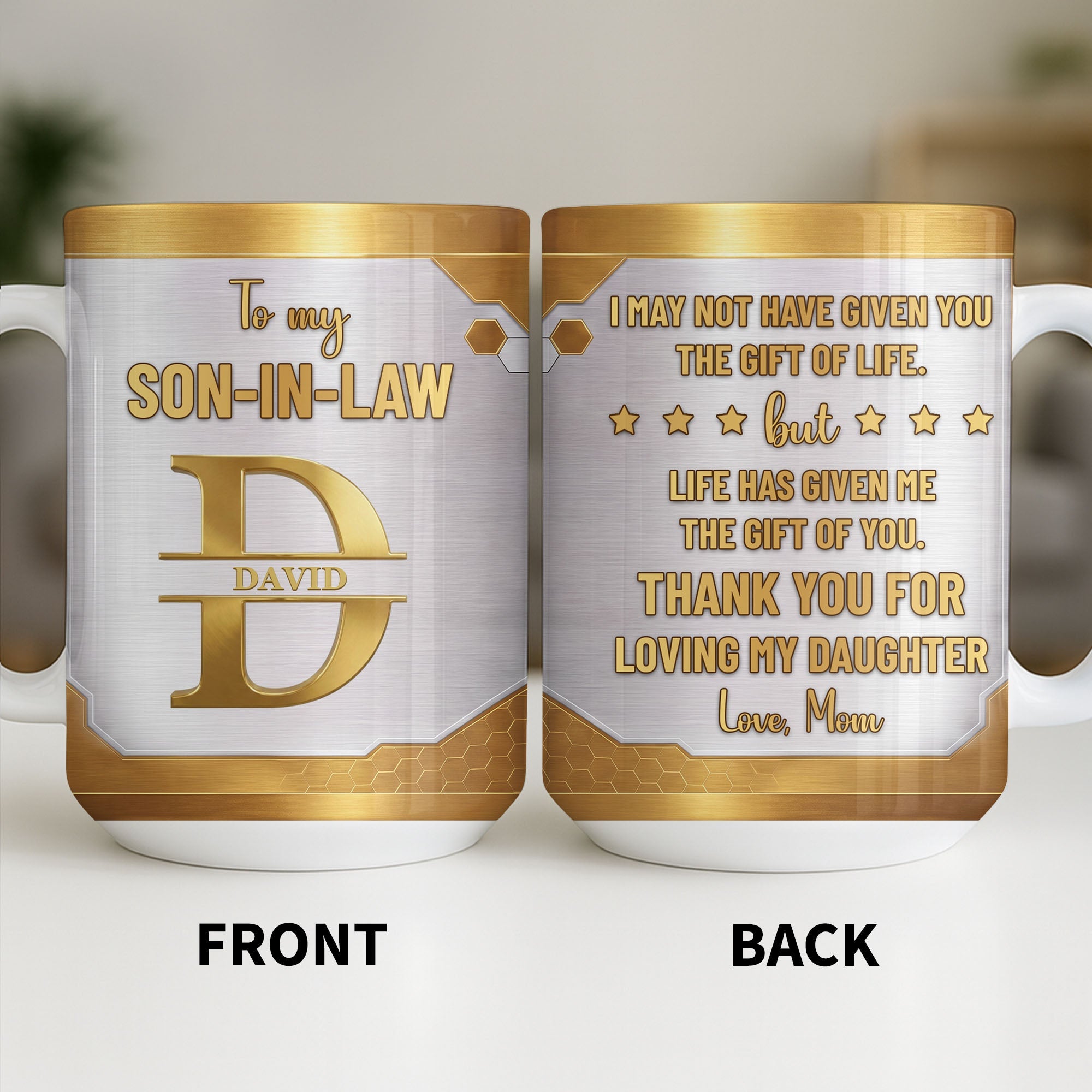 Personalized Gold Monogram Coffee Mug Custom Gift for Son-In-Law Edge-to-edge Mug GradoCreations