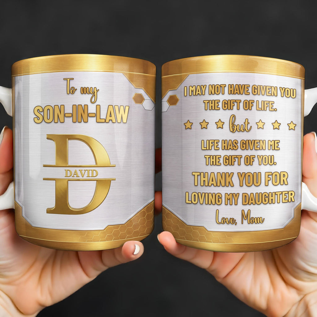 Personalized Gold Monogram Coffee Mug Custom Gift for Son-In-Law Edge-to-edge Mug GradoCreations