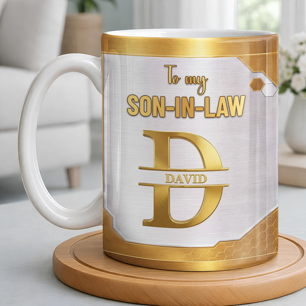 Personalized Gold Monogram Coffee Mug Custom Gift for Son-In-Law Edge-to-edge Mug GradoCreations