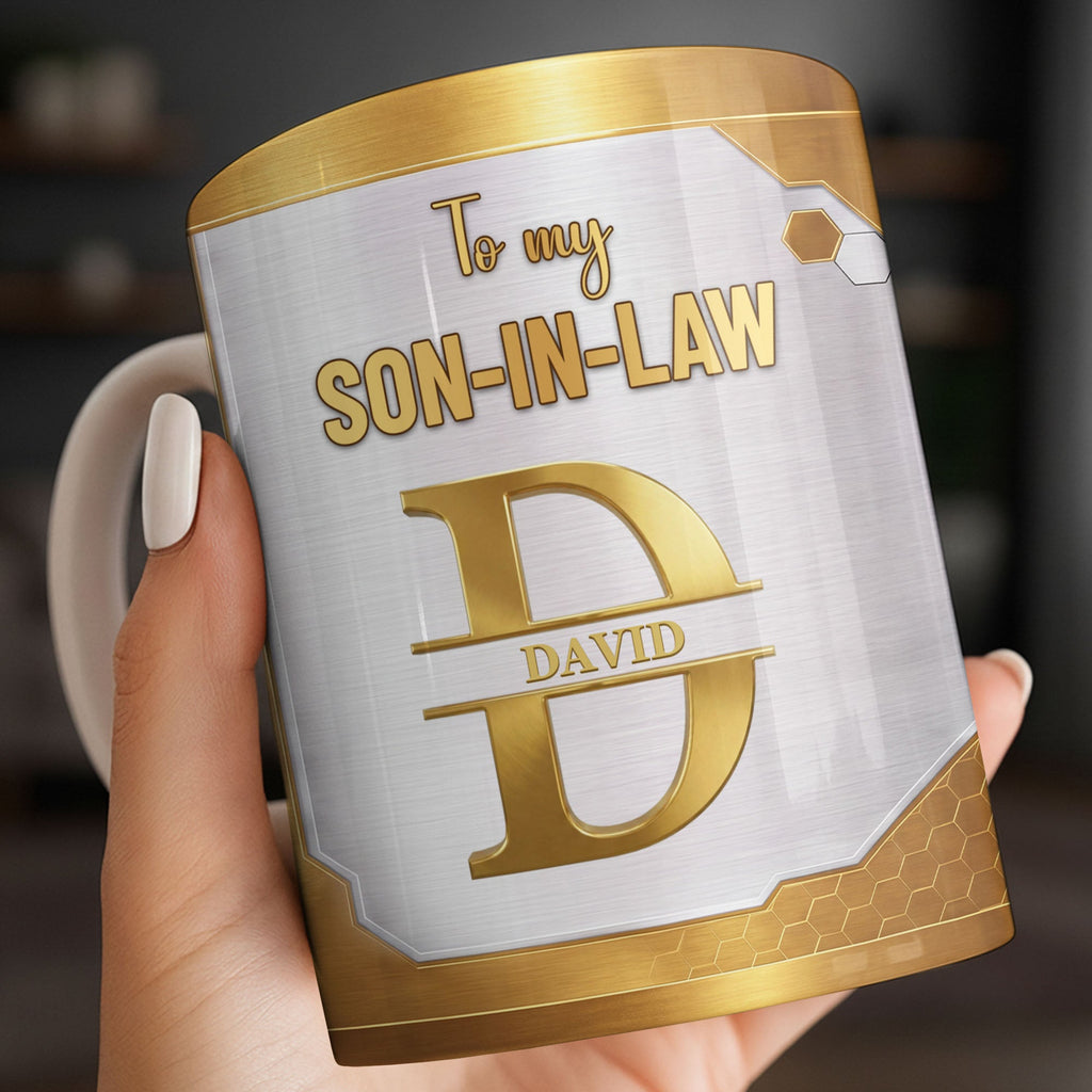 Personalized Gold Monogram Coffee Mug Custom Gift for Son-In-Law Edge-to-edge Mug GradoCreations
