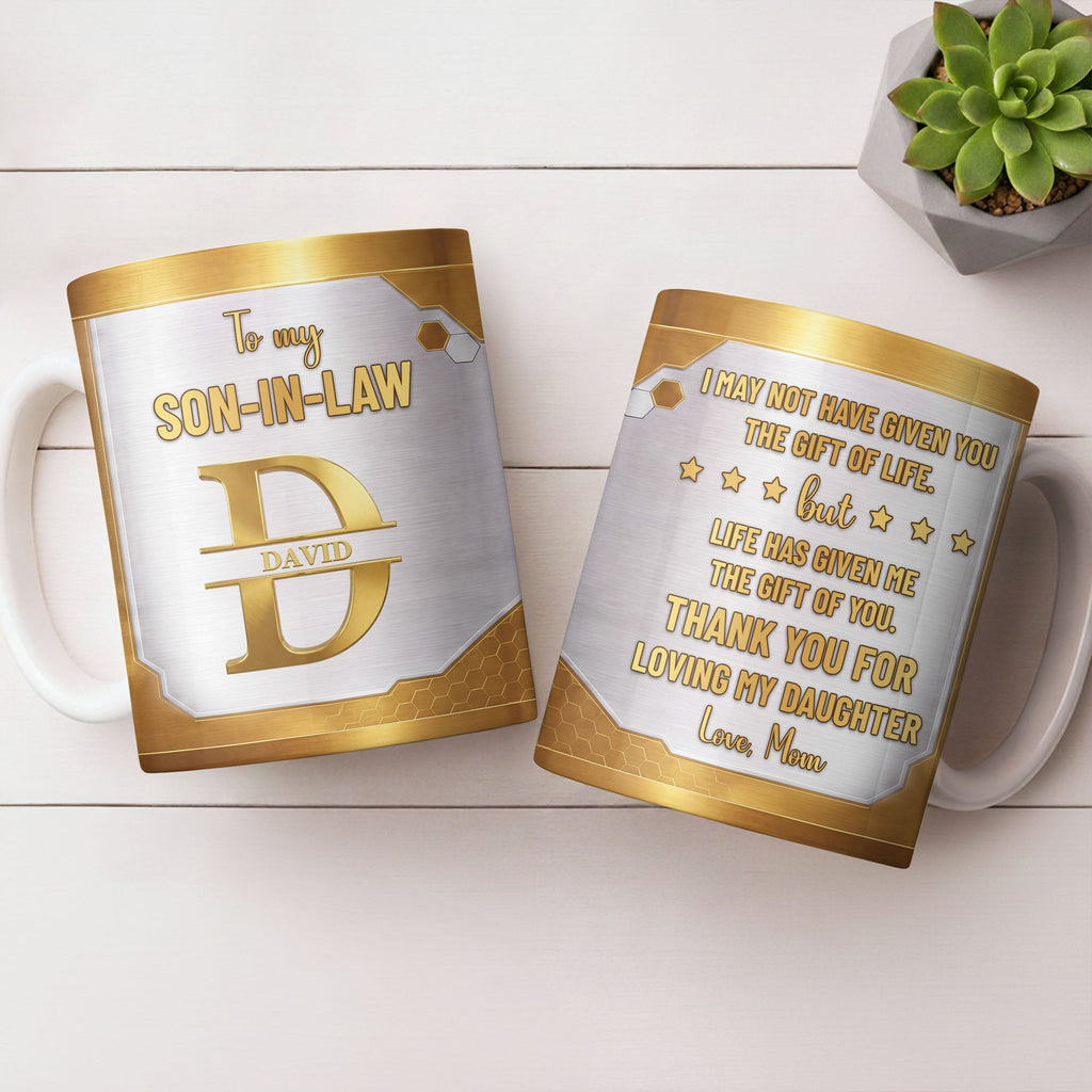 Personalized Gold Monogram Coffee Mug Custom Gift for Son-In-Law Edge-to-edge Mug GradoCreations