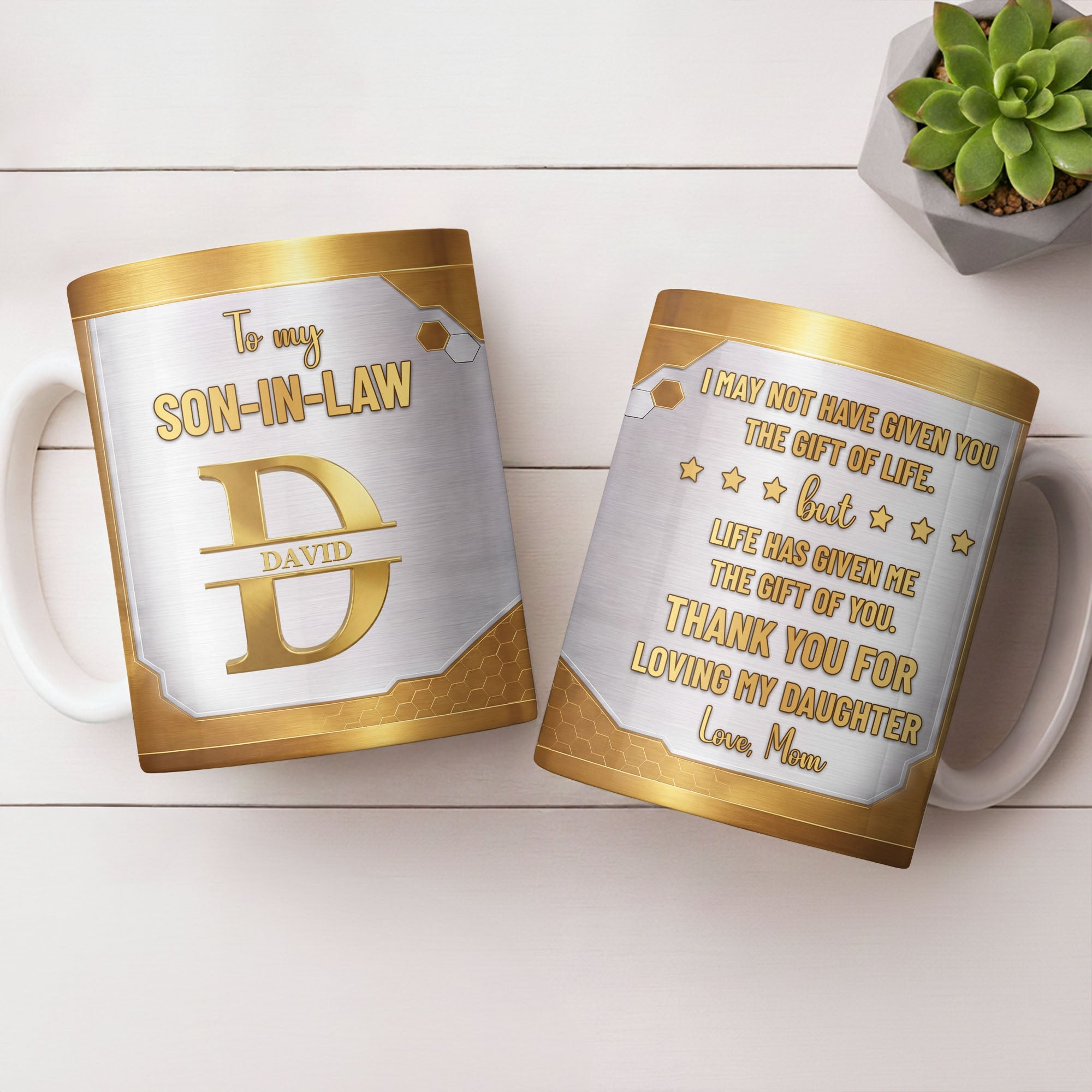 Personalized Gold Monogram Coffee Mug Custom Gift for Son-In-Law Edge-to-edge Mug GradoCreations