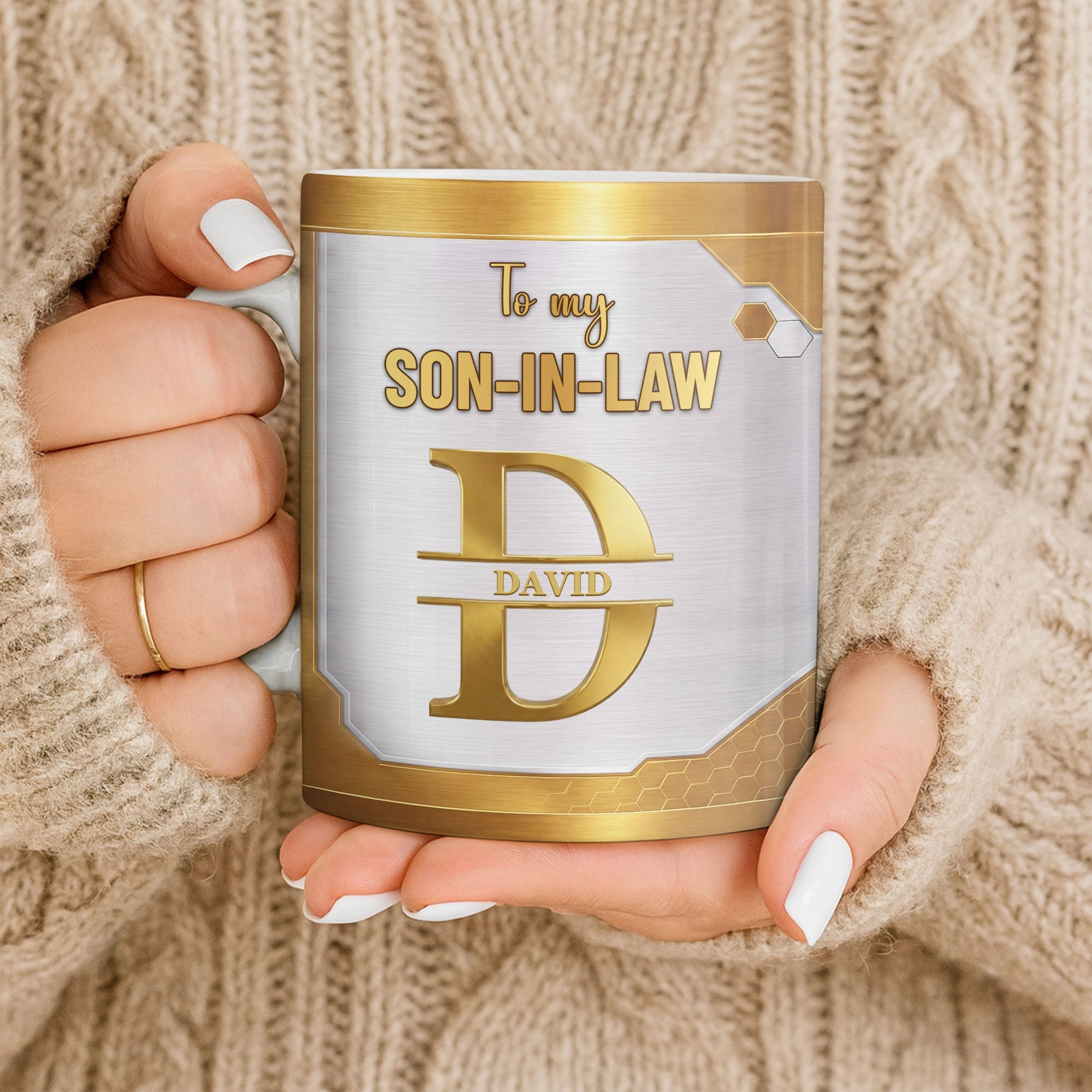 Personalized Gold Monogram Coffee Mug Custom Gift for Son-In-Law Edge-to-edge Mug GradoCreations