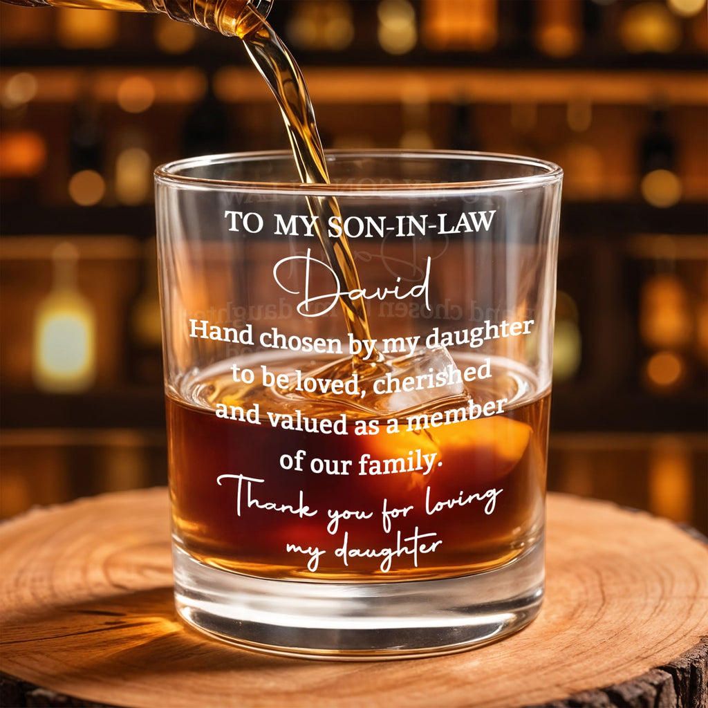 Personalized Whiskey Glass Custom Name Gift for Son-in-Law Whiskey Glass GradoCreations