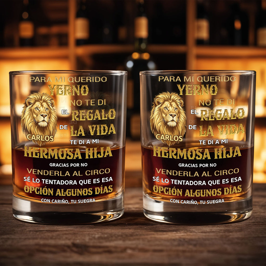 Personalized Custom Whiskey Glass with Lion Art Gift for Son-in-Law Whiskey Glass GradoCreations