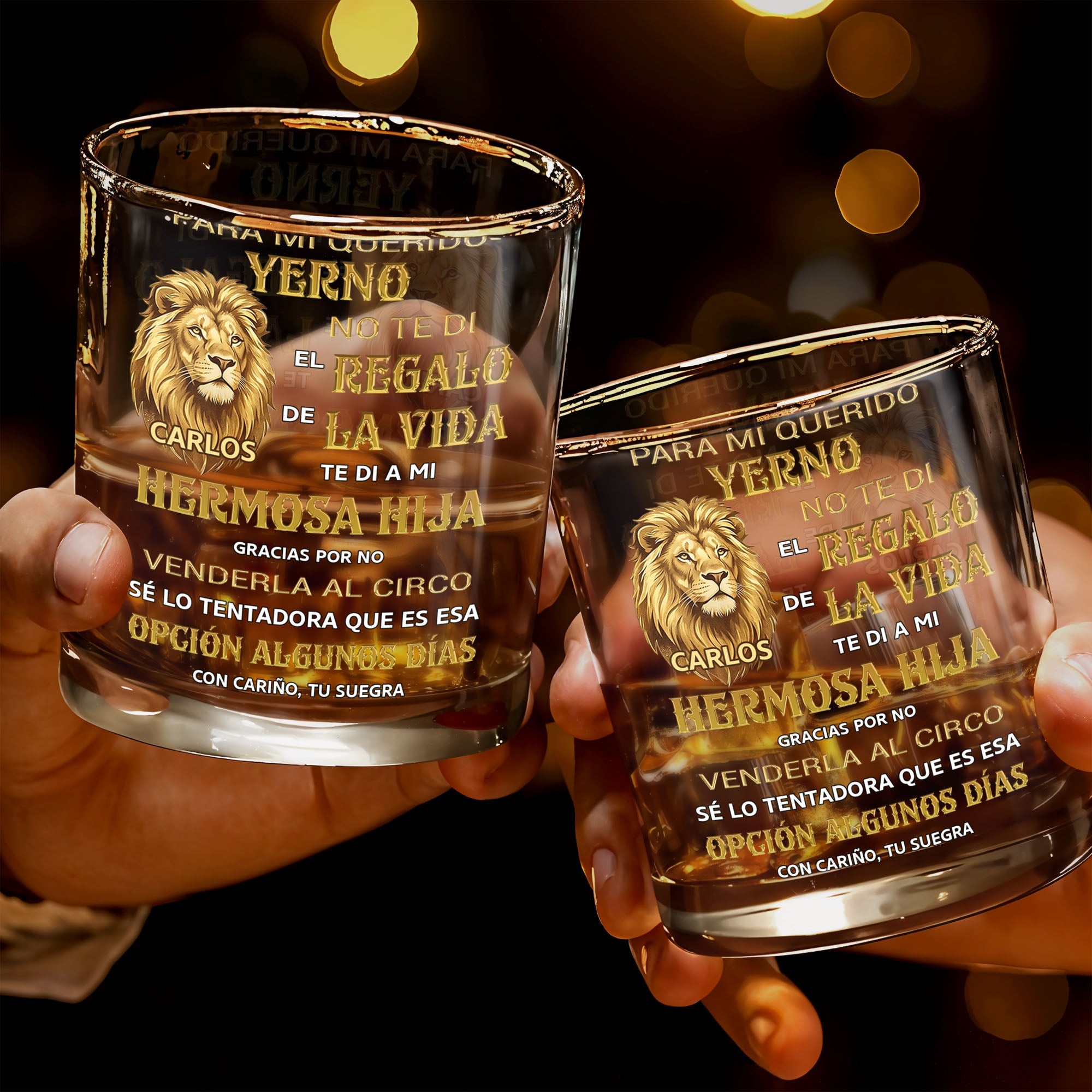Personalized Custom Whiskey Glass with Lion Art Gift for Son-in-Law Whiskey Glass GradoCreations