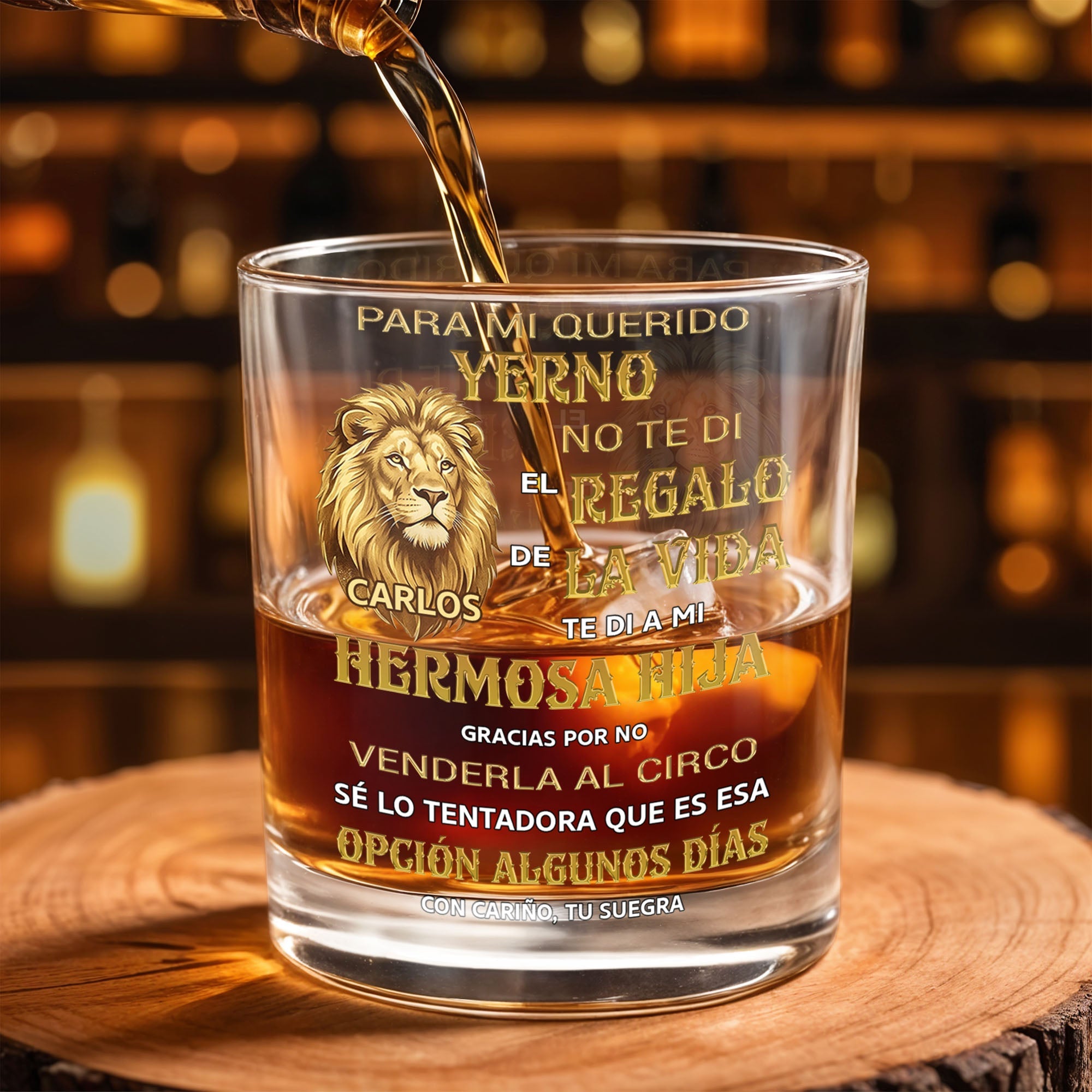 Personalized Custom Whiskey Glass with Lion Art Gift for Son-in-Law Whiskey Glass GradoCreations