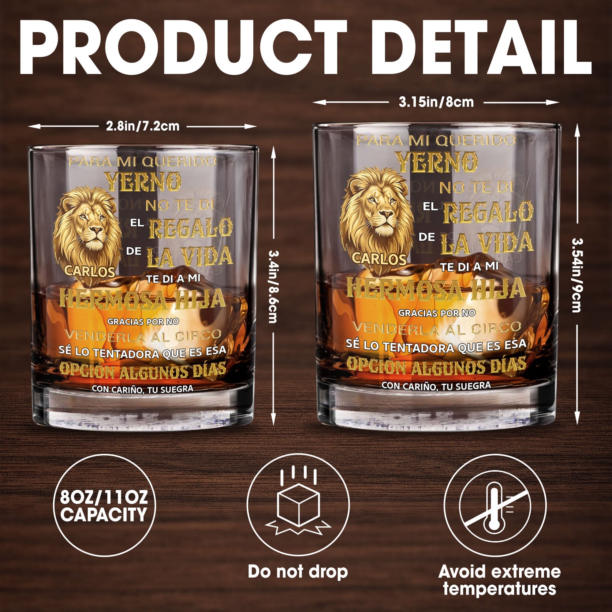 Personalized Custom Whiskey Glass with Lion Art Gift for Son-in-Law Whiskey Glass GradoCreations