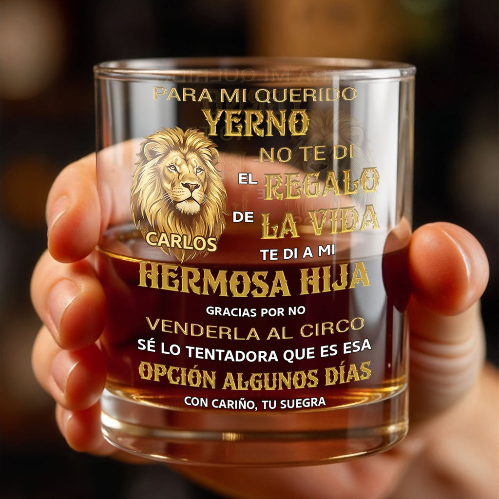 Personalized Custom Whiskey Glass with Lion Art Gift for Son-in-Law Whiskey Glass GradoCreations