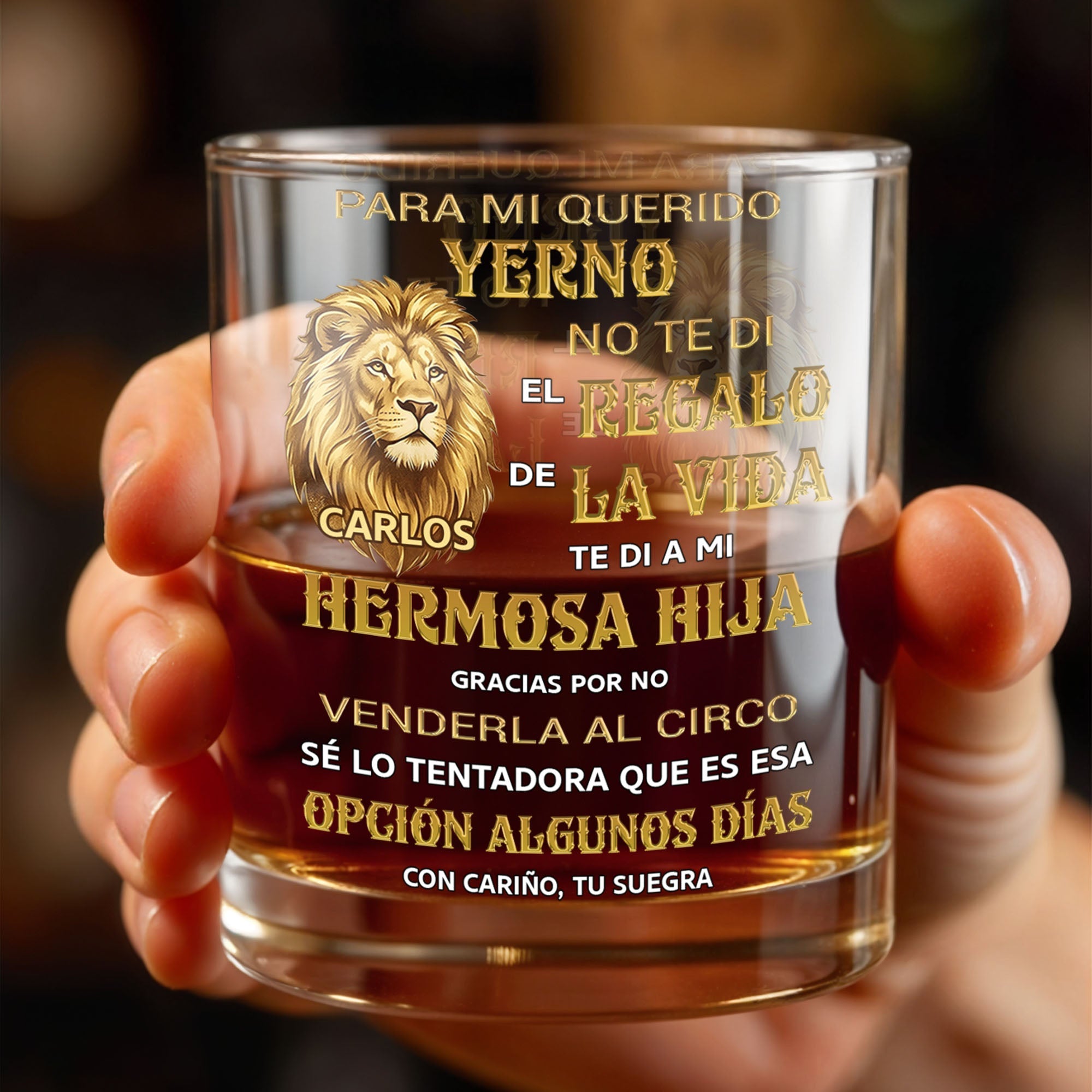 Personalized Custom Whiskey Glass with Lion Art Gift for Son-in-Law Whiskey Glass GradoCreations