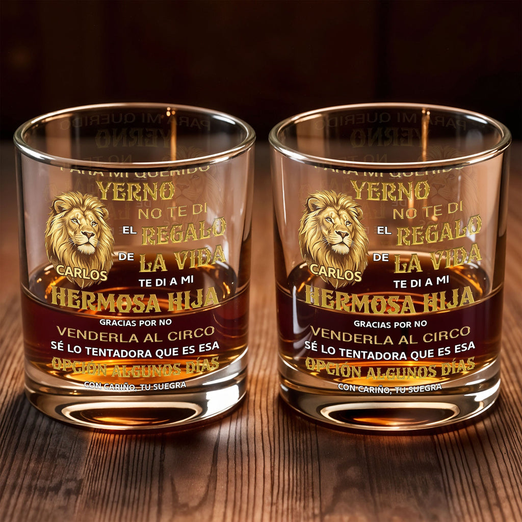 Personalized Custom Whiskey Glass with Lion Art Gift for Son-in-Law Whiskey Glass GradoCreations