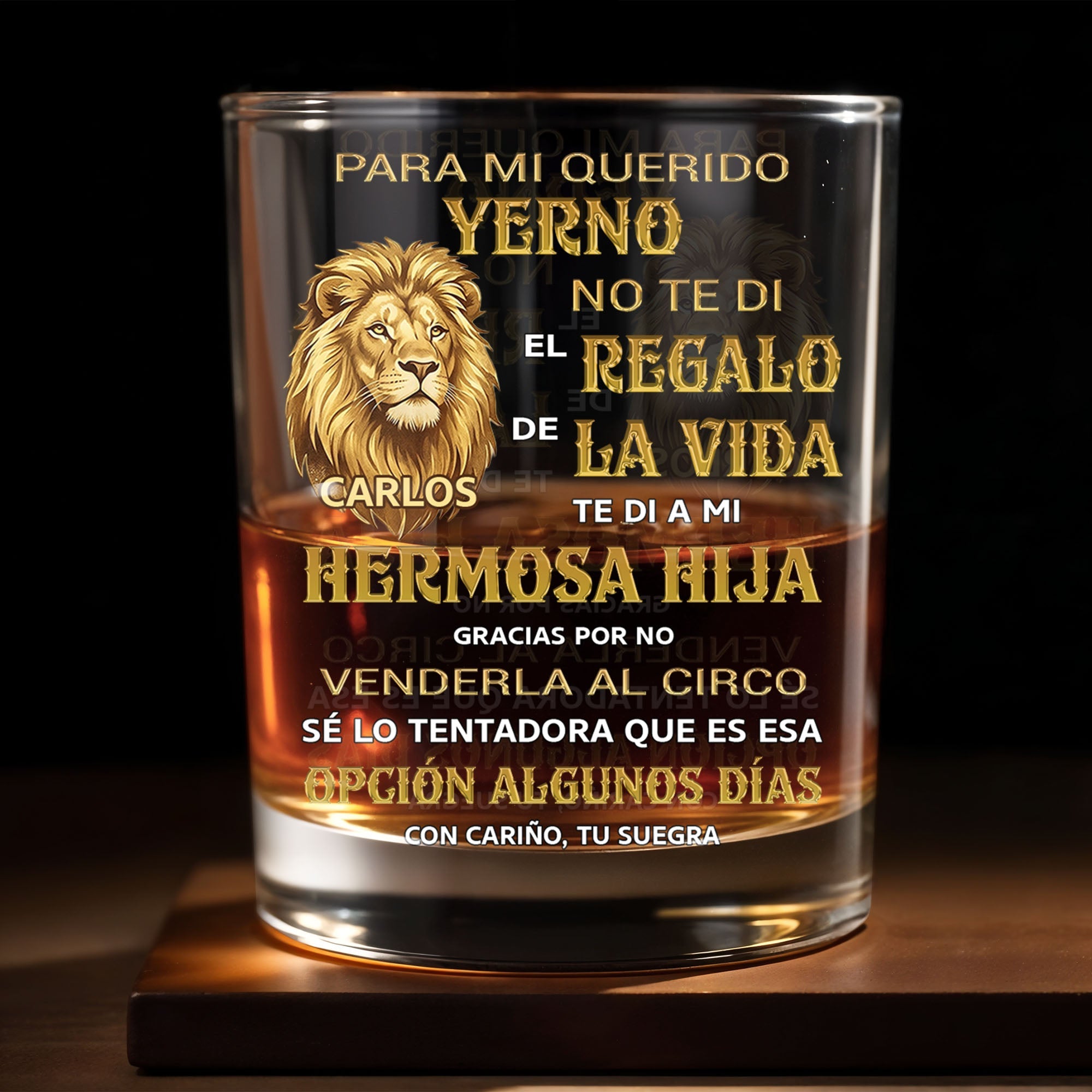 Personalized Custom Whiskey Glass with Lion Art Gift for Son-in-Law Whiskey Glass GradoCreations
