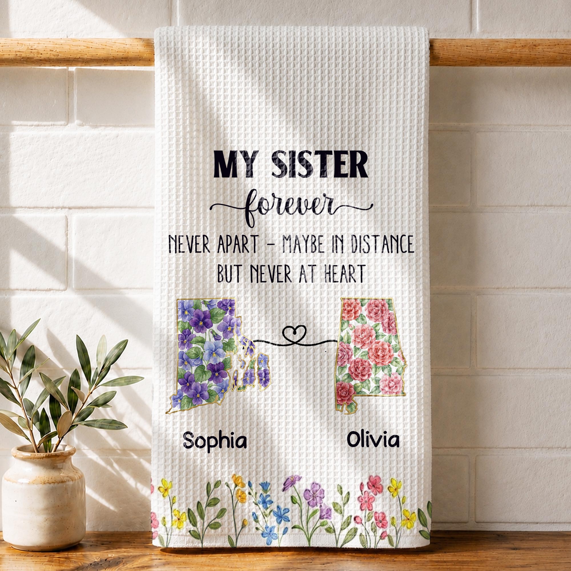 Personalized Floral Kitchen Towel Custom Gift for Sister Kitchen Towel GradoCreations