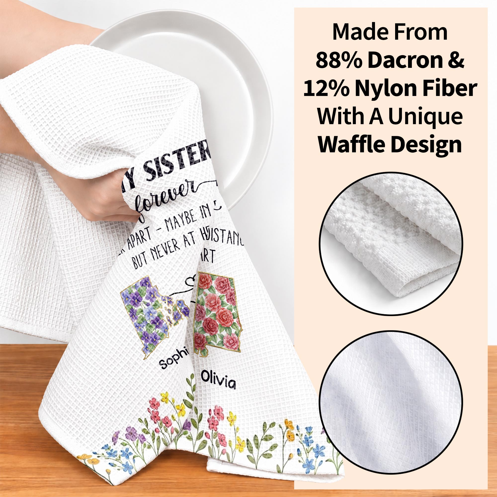Personalized Floral Kitchen Towel Custom Gift for Sister Kitchen Towel GradoCreations