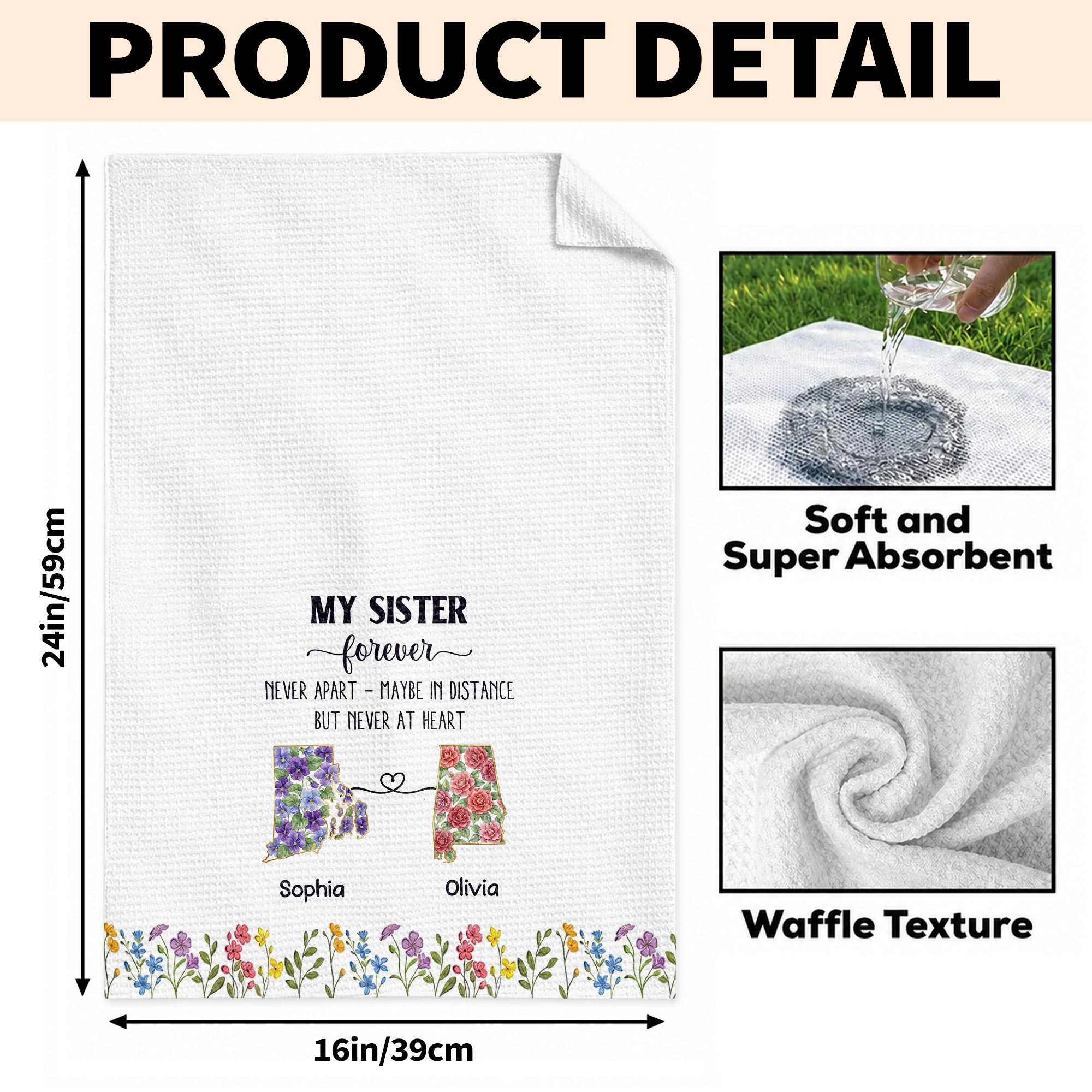 Personalized Floral Kitchen Towel Custom Gift for Sister Kitchen Towel GradoCreations