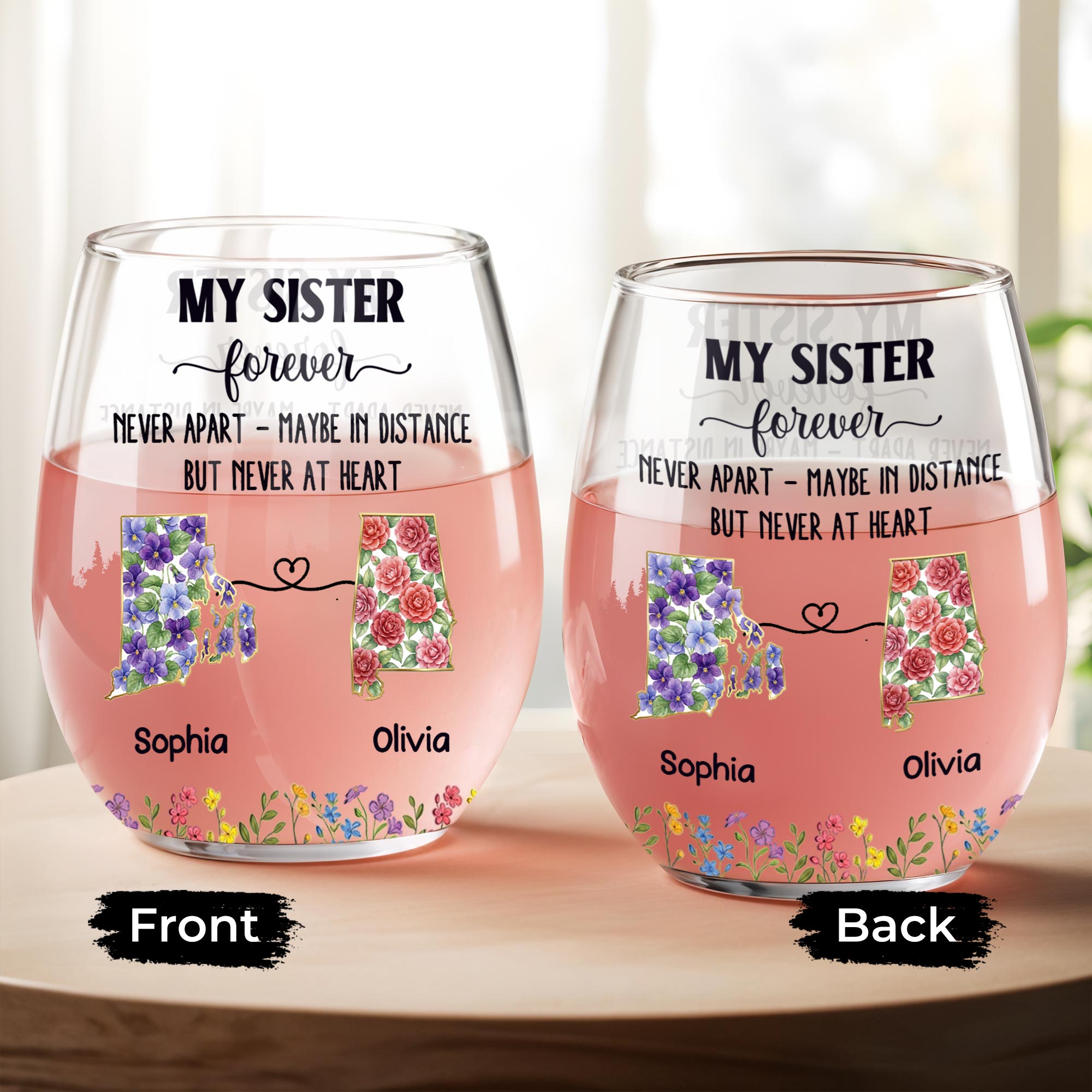 Personalized Floral Stemless Wine Glass Gift for Sister Wine Glasses GradoCreations