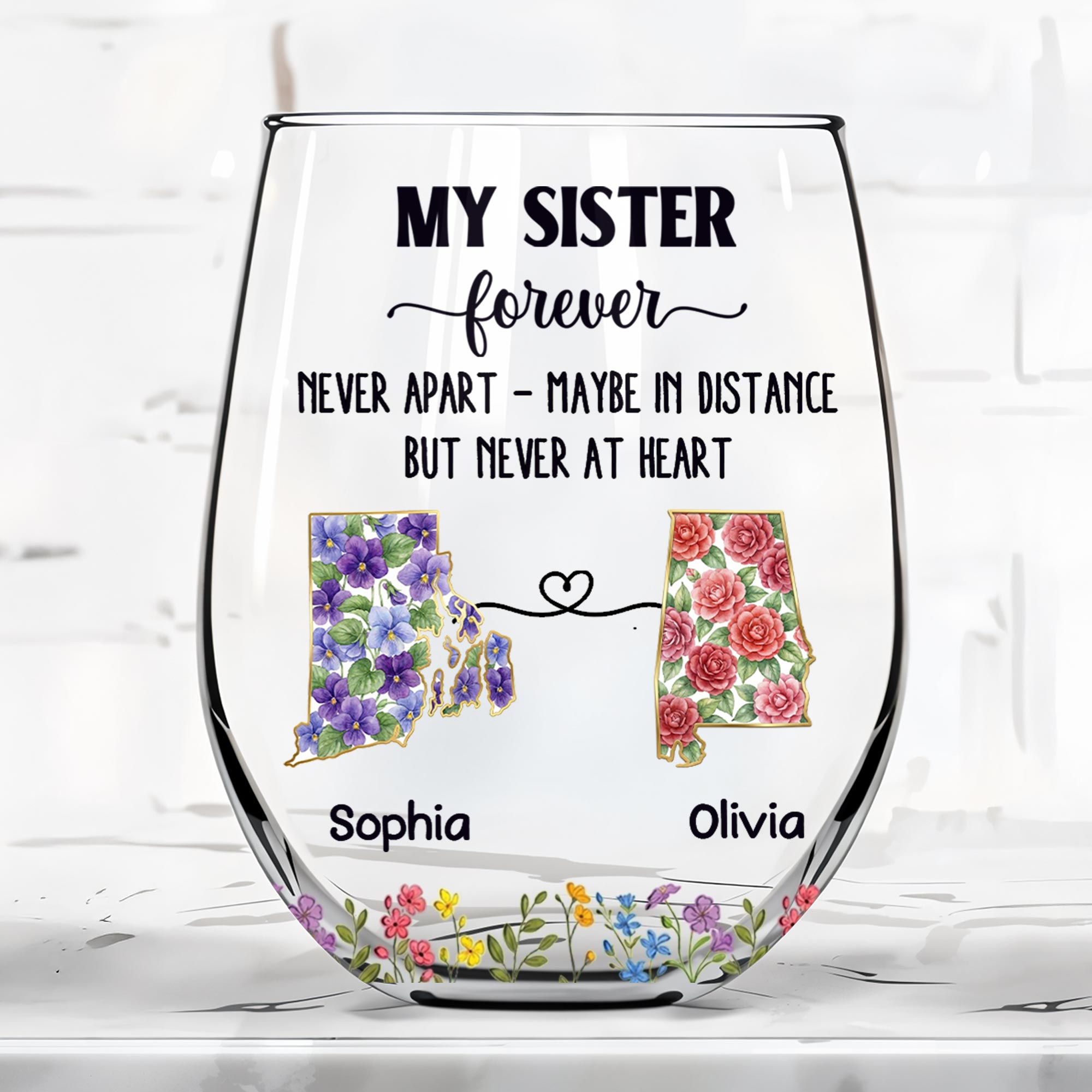 Personalized Floral Stemless Wine Glass Gift for Sister Wine Glasses GradoCreations